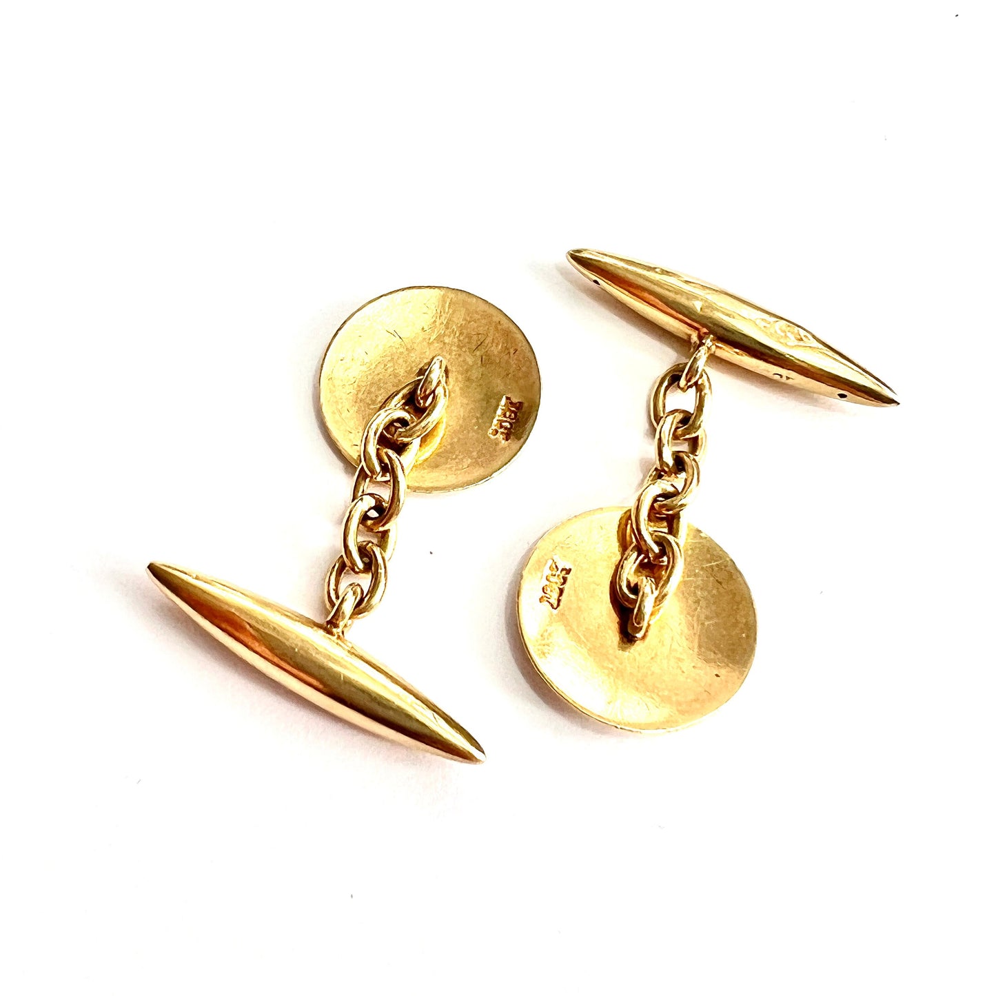 Vintage 18CT Gold Enamel Chain Link Torpedo Cufflinks
