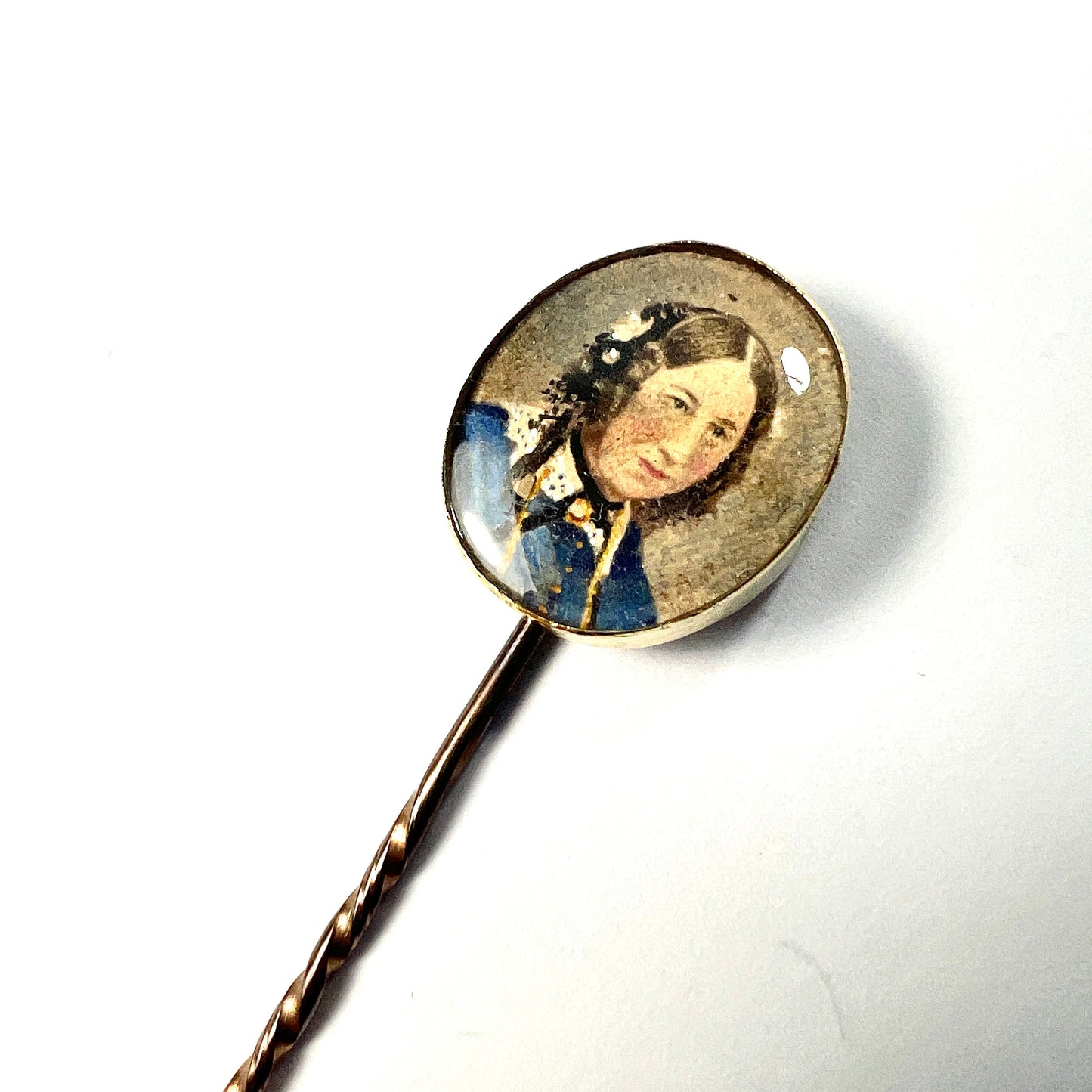 Antique Gold Miniature Portrait of a Regency Lady Stick Pin