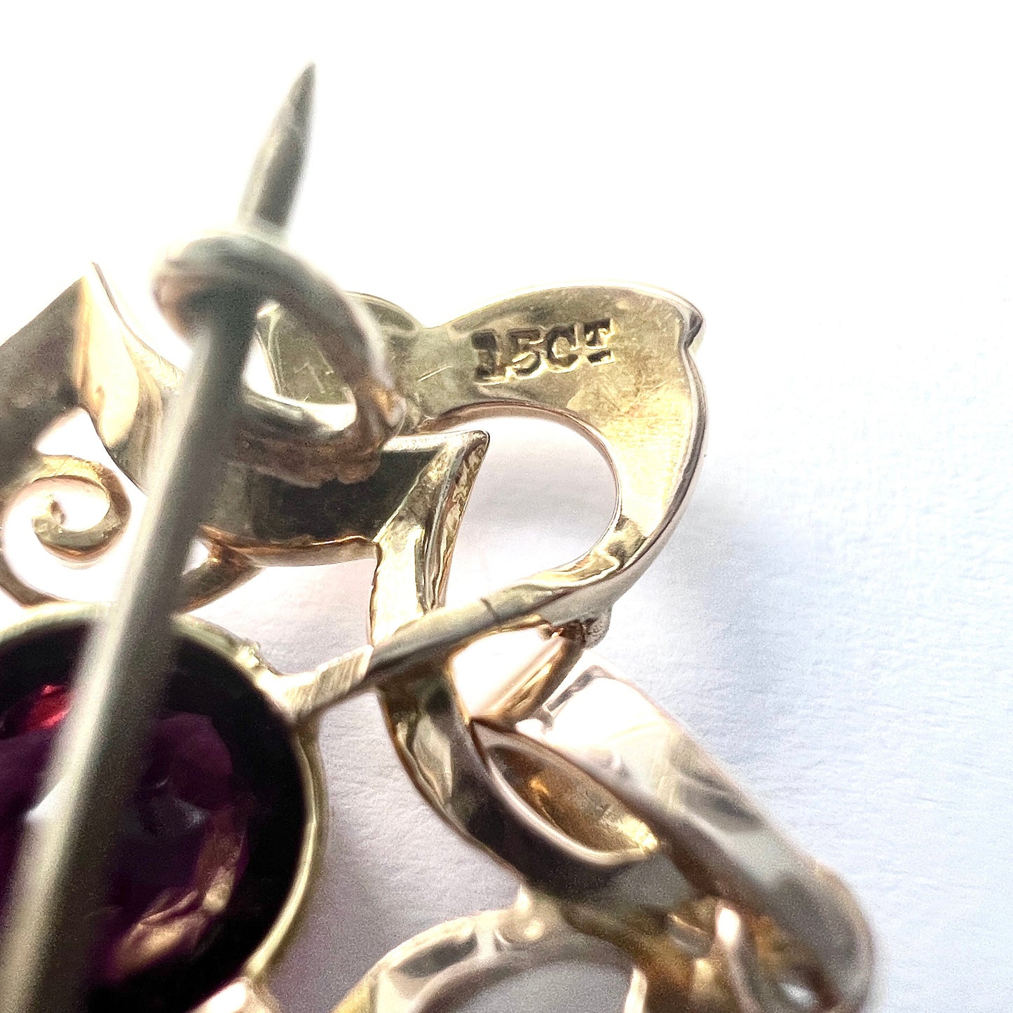 Edwardian 15CT Gold Diamond Garnet Lavalier Pendant