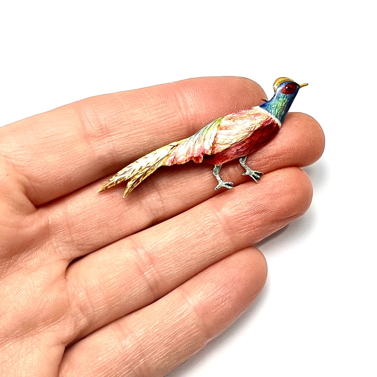 Art Deco Enamelled Silver Pheasant Brooch
