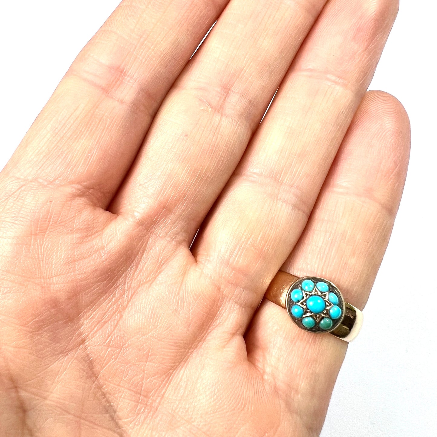 Victorian 18CT Gold Turquoise Star Ring