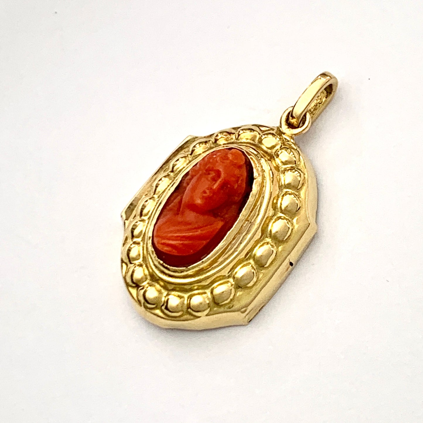 Victorian 18CT Gold Carved Coral Cameo Pendant