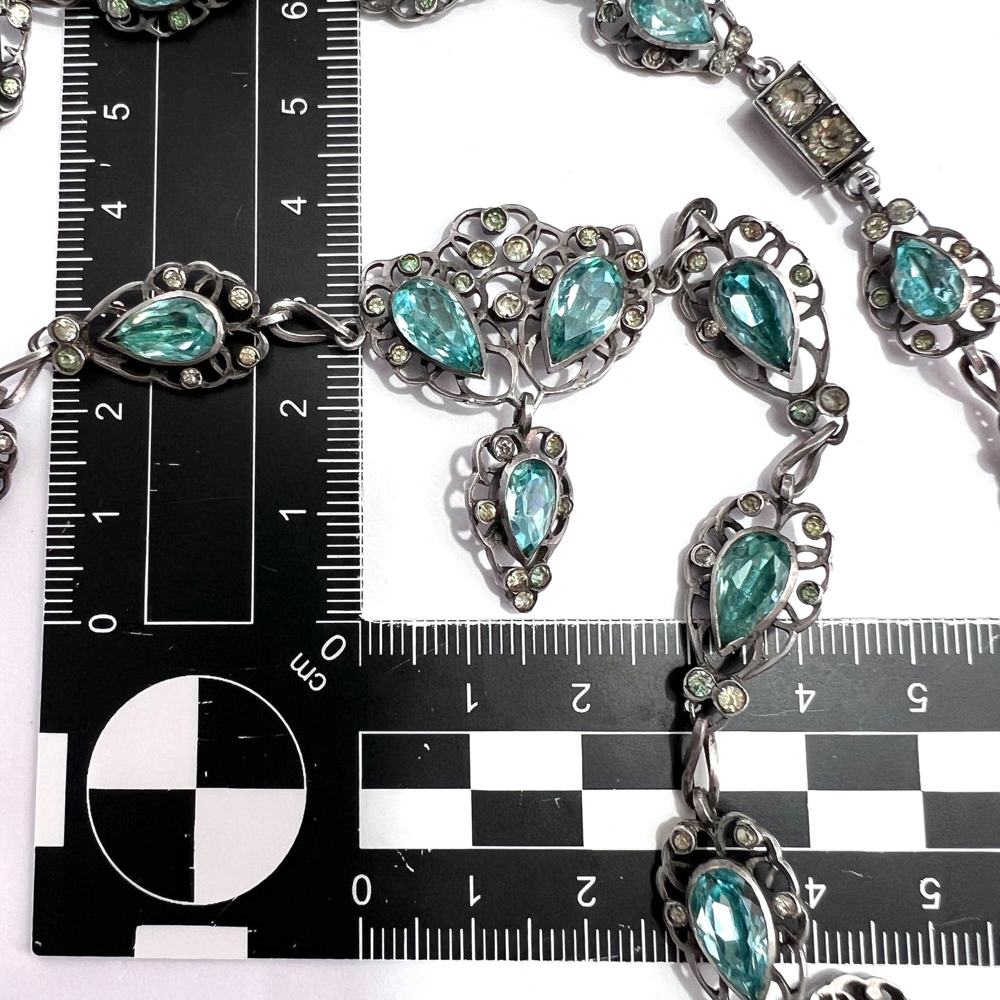 19th Century Foiled Aquamarine Paste Silver Necklace