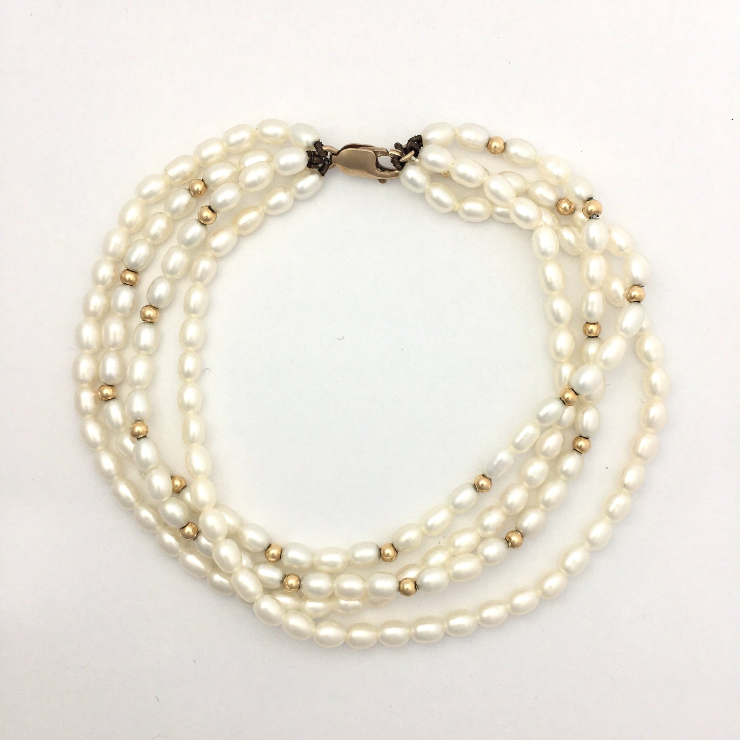 Vintage 9CT Gold Four Strand River Seed Pearl Bracelet Wedding Bridal