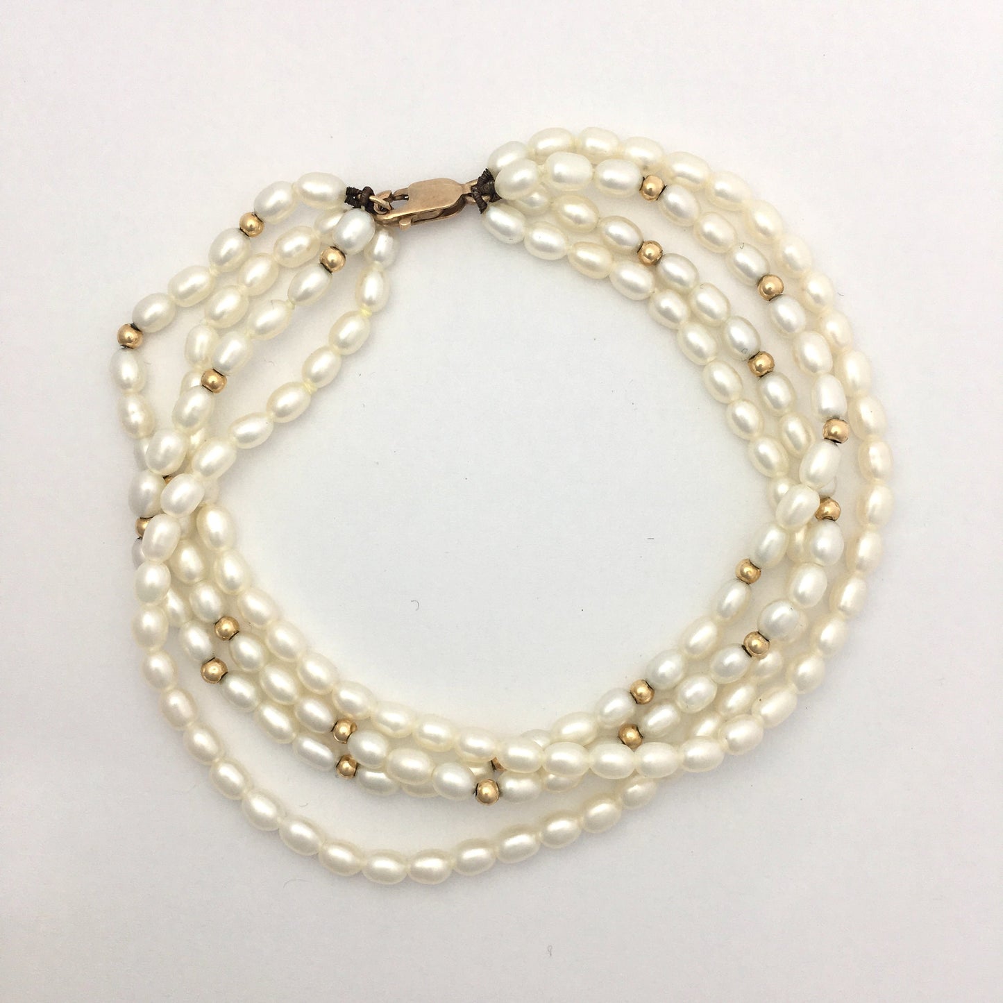Vintage 9CT Gold Four Strand River Seed Pearl Bracelet Wedding Bridal
