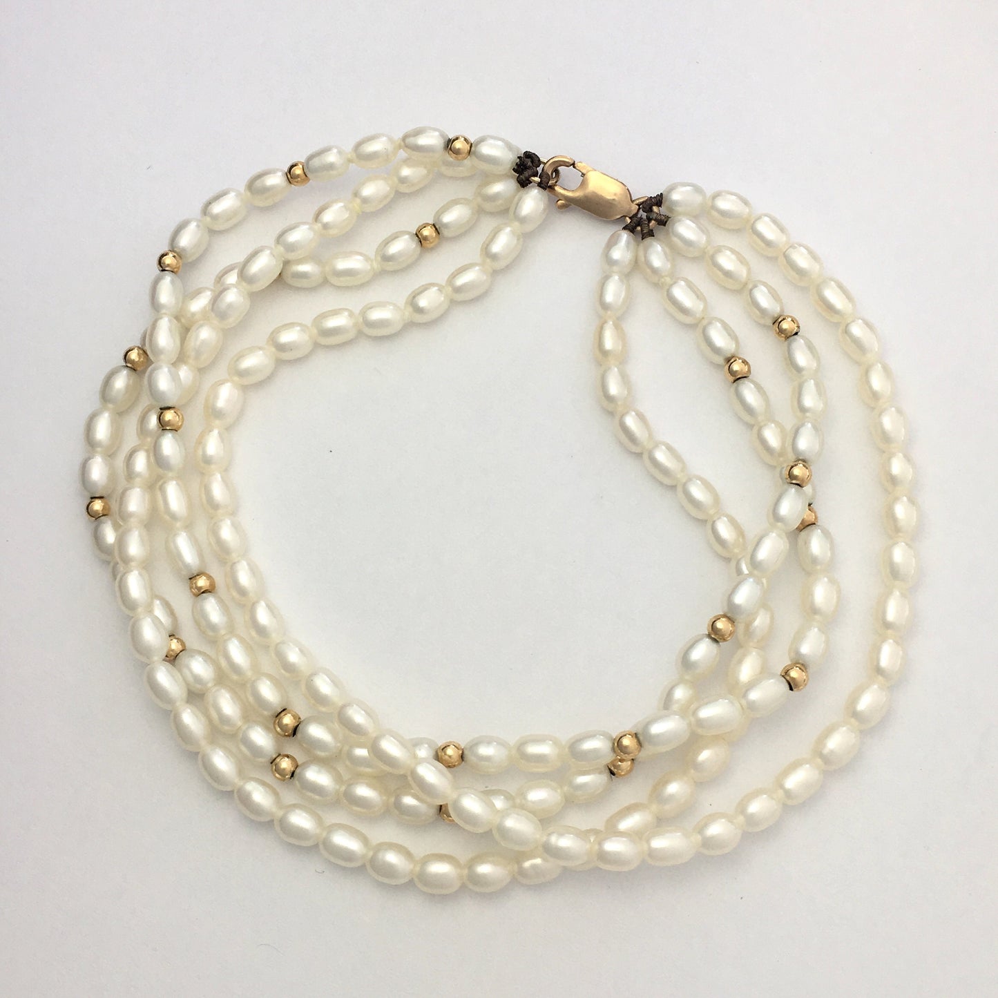 Vintage 9CT Gold Four Strand River Seed Pearl Bracelet Wedding Bridal
