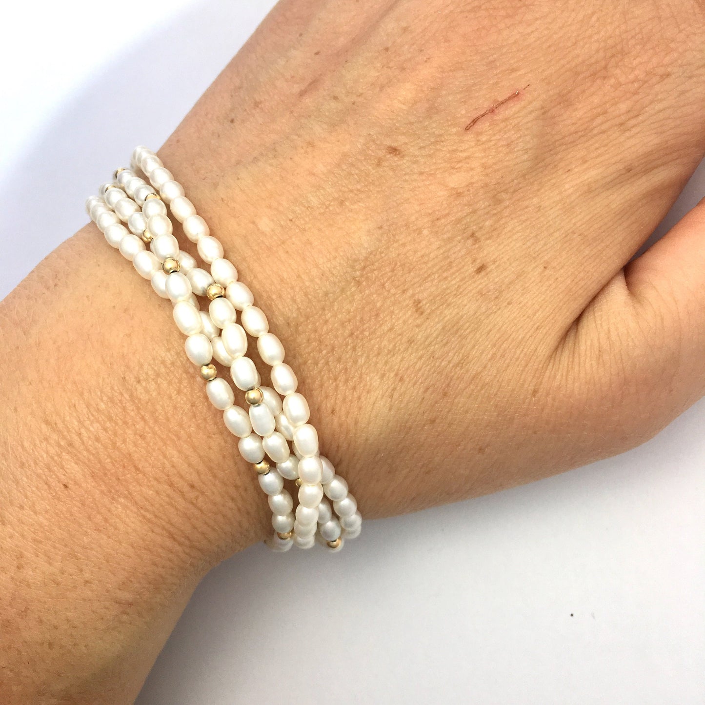 Vintage 9CT Gold Four Strand River Seed Pearl Bracelet Wedding Bridal