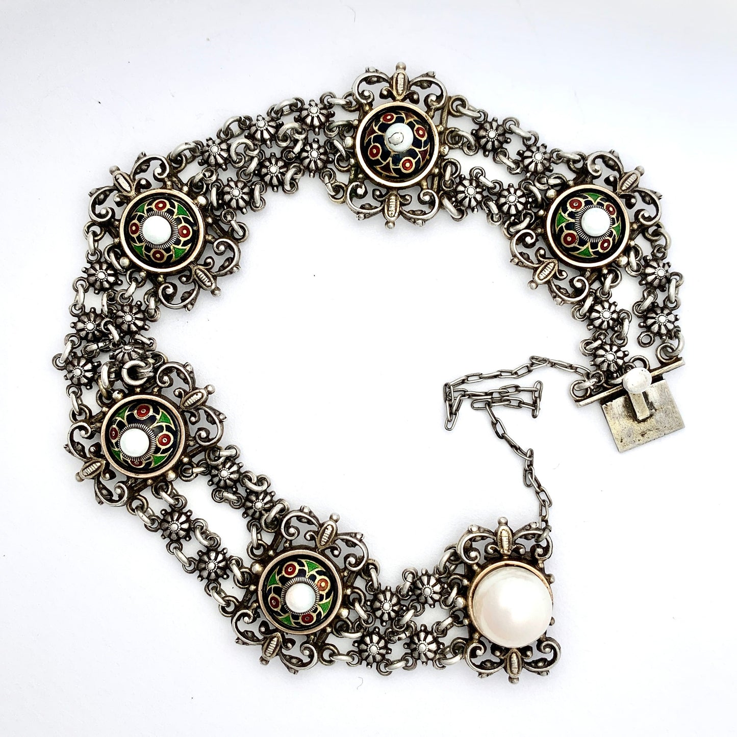 Antique Austro Hungarian Enamelled Sterling Silver Bracelet