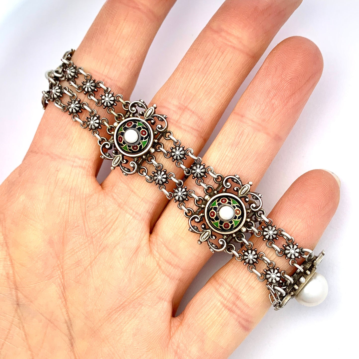 Antique Austro Hungarian Enamelled Sterling Silver Bracelet