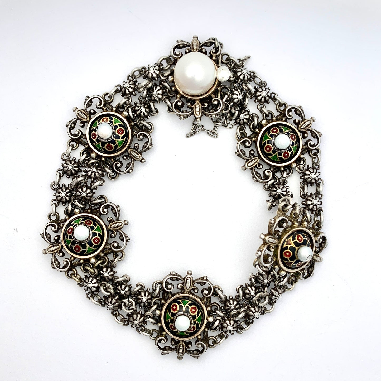 Antique Austro Hungarian Enamelled Sterling Silver Bracelet