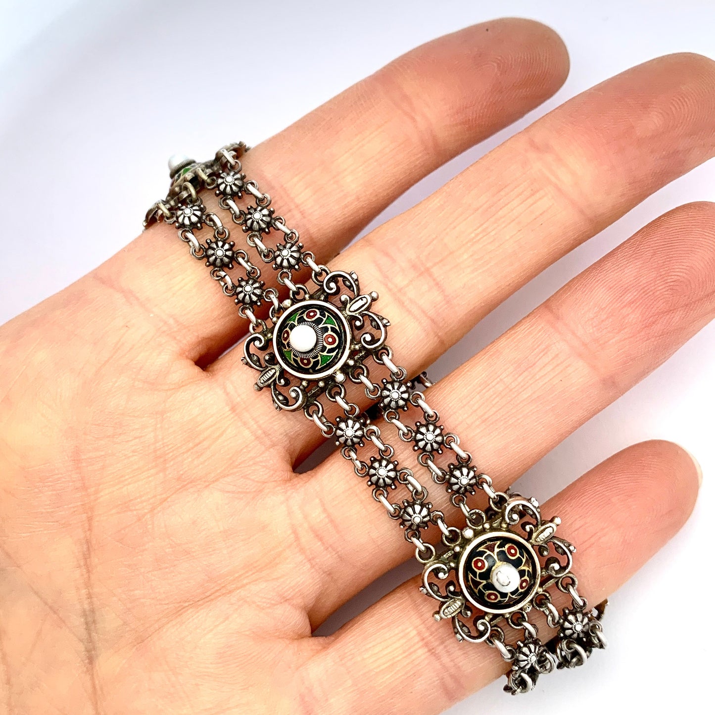 Antique Austro Hungarian Enamelled Sterling Silver Bracelet