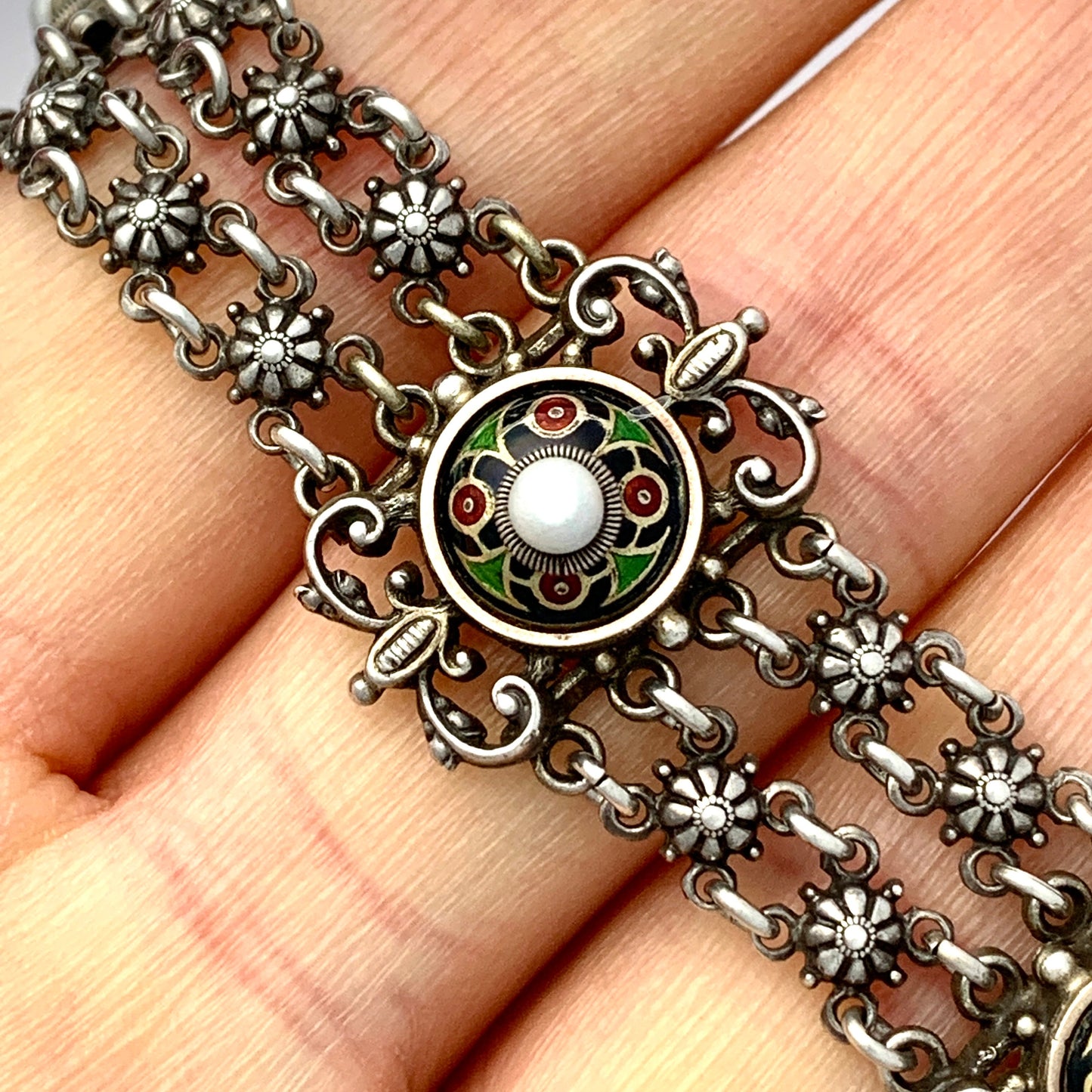 Antique Austro Hungarian Enamelled Sterling Silver Bracelet