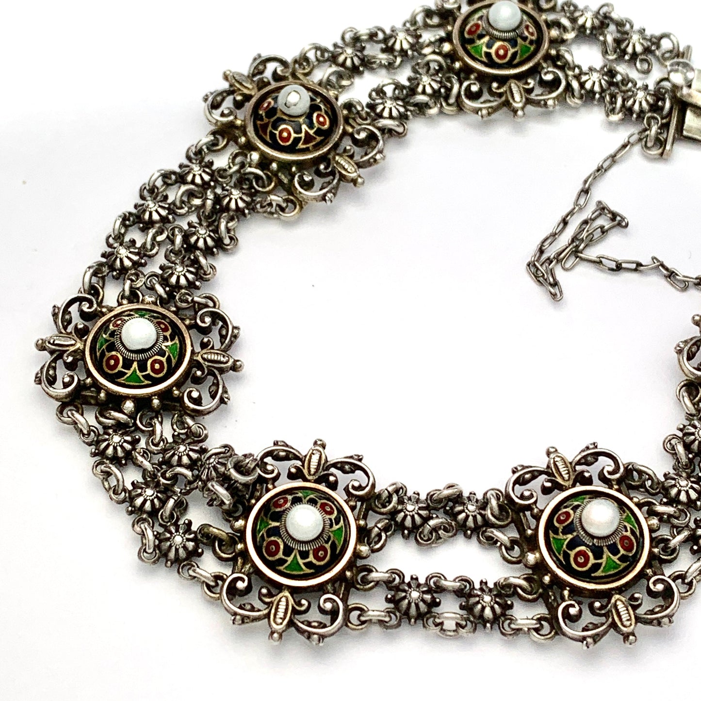 Antique Austro Hungarian Enamelled Sterling Silver Bracelet