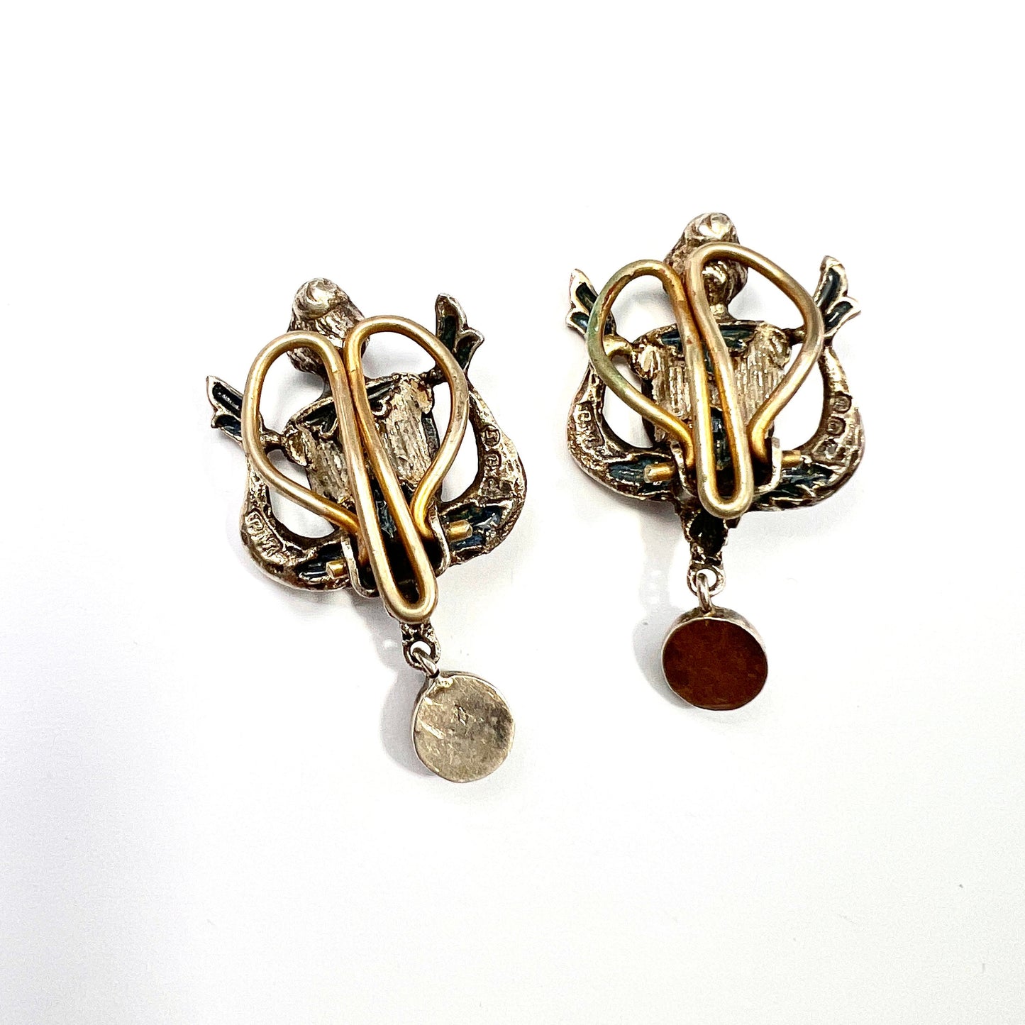 Rare Antique Austro Hungarian Style Enamel Silver Paste Earrings