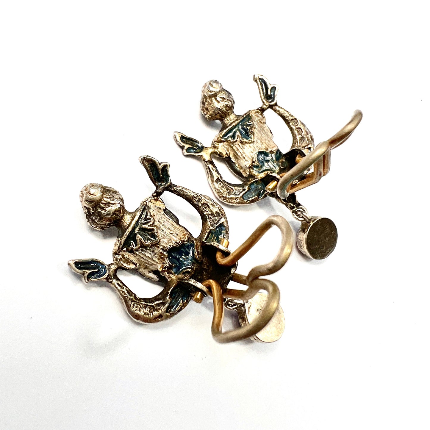 Rare Antique Austro Hungarian Style Enamel Silver Paste Earrings