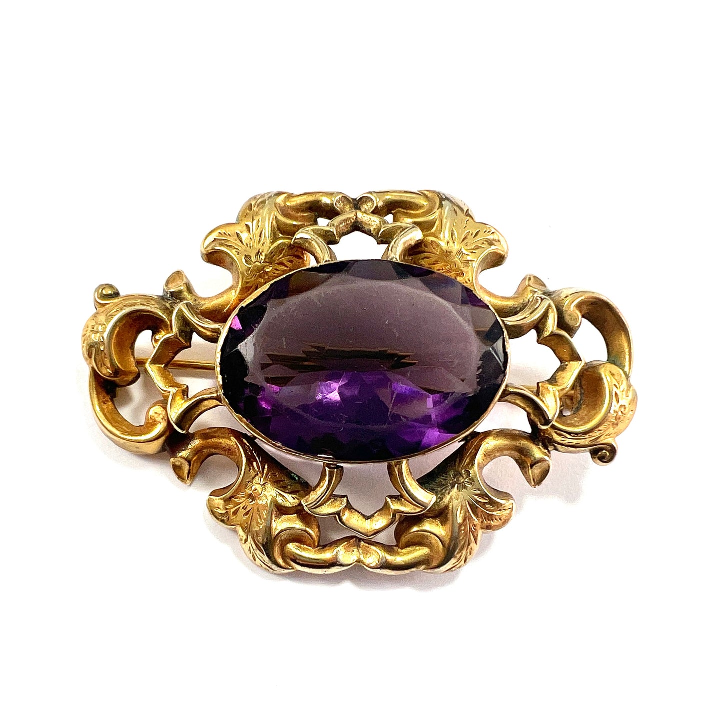 Large Antique Victorian Golden Amethyst Paste Brooch
