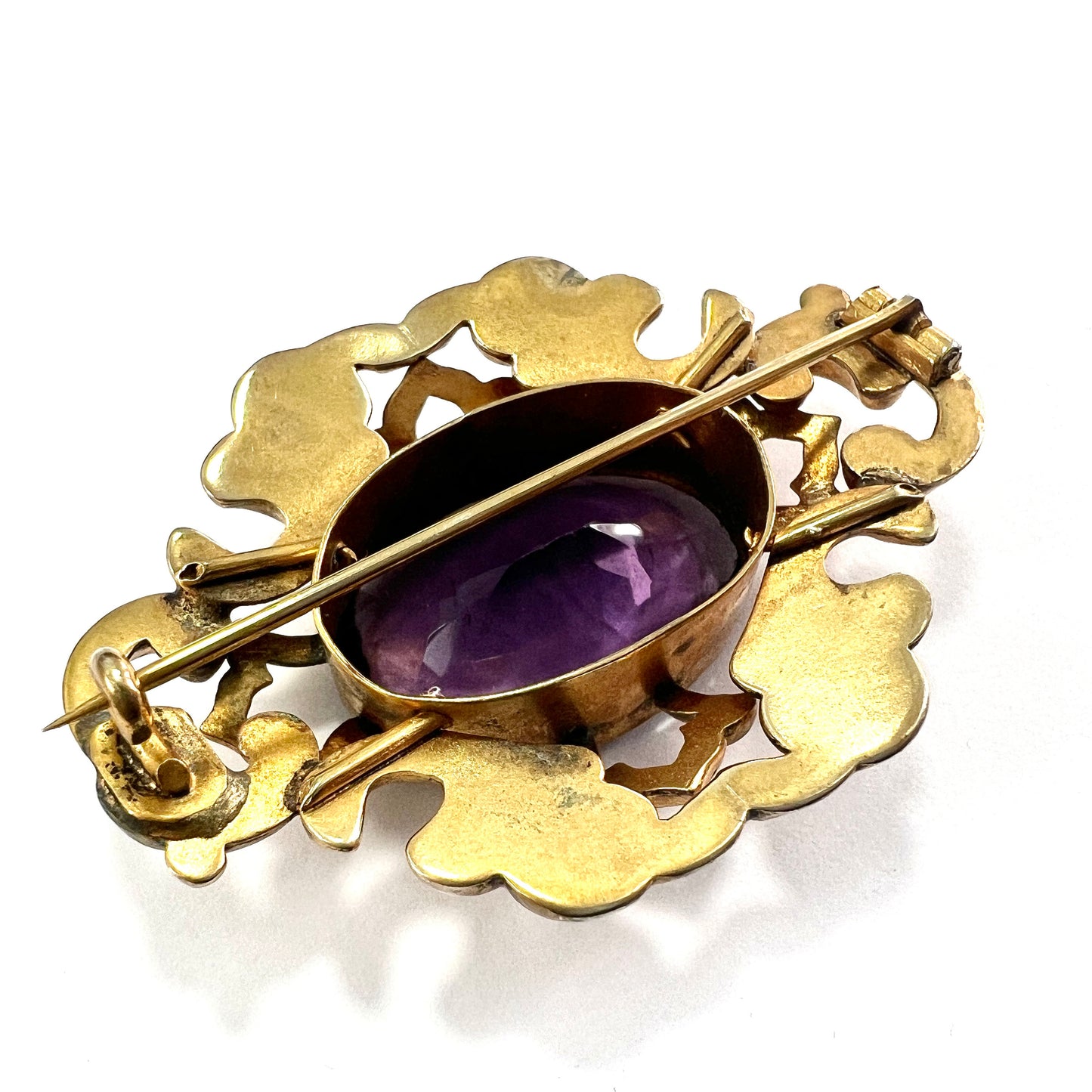 Large Antique Victorian Golden Amethyst Paste Brooch