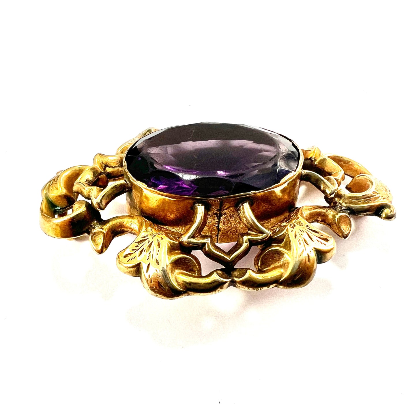 Large Antique Victorian Golden Amethyst Paste Brooch