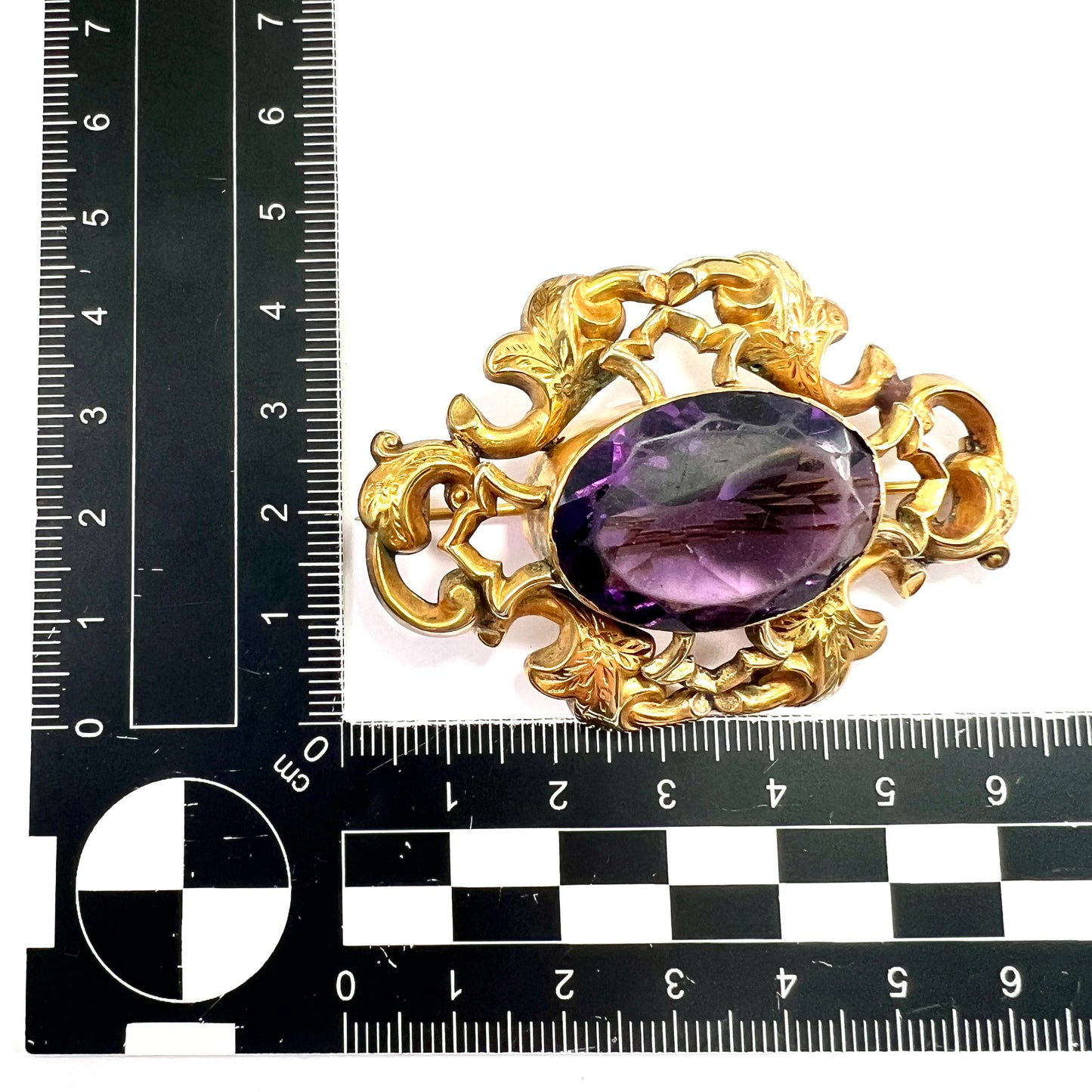 Large Antique Victorian Golden Amethyst Paste Brooch