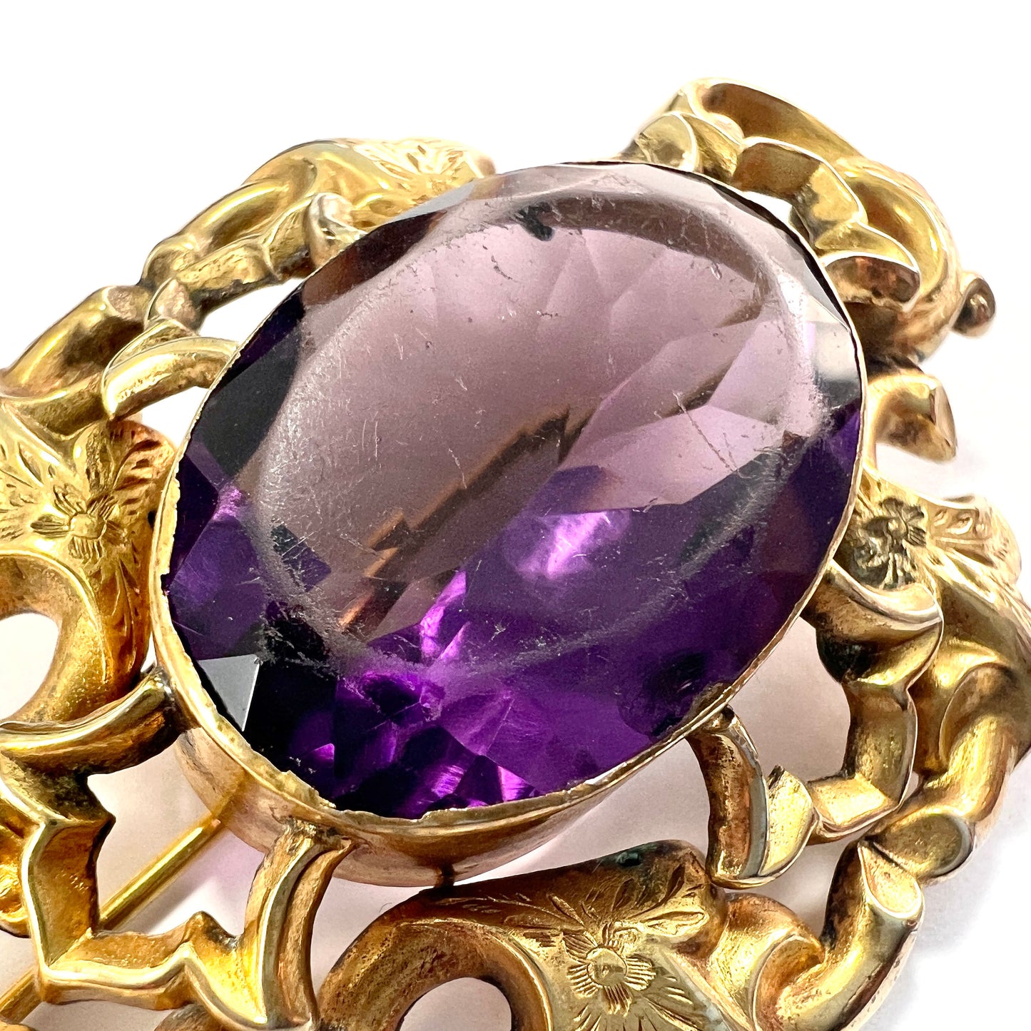 Large Antique Victorian Golden Amethyst Paste Brooch