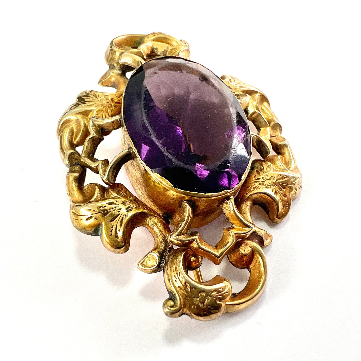 Large Antique Victorian Golden Amethyst Paste Brooch