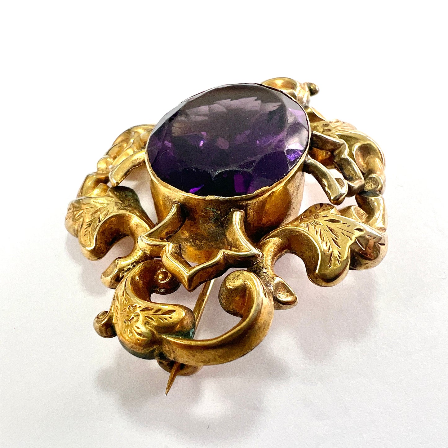 Large Antique Victorian Golden Amethyst Paste Brooch