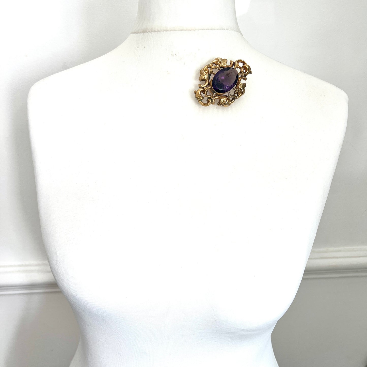 Large Antique Victorian Golden Amethyst Paste Brooch