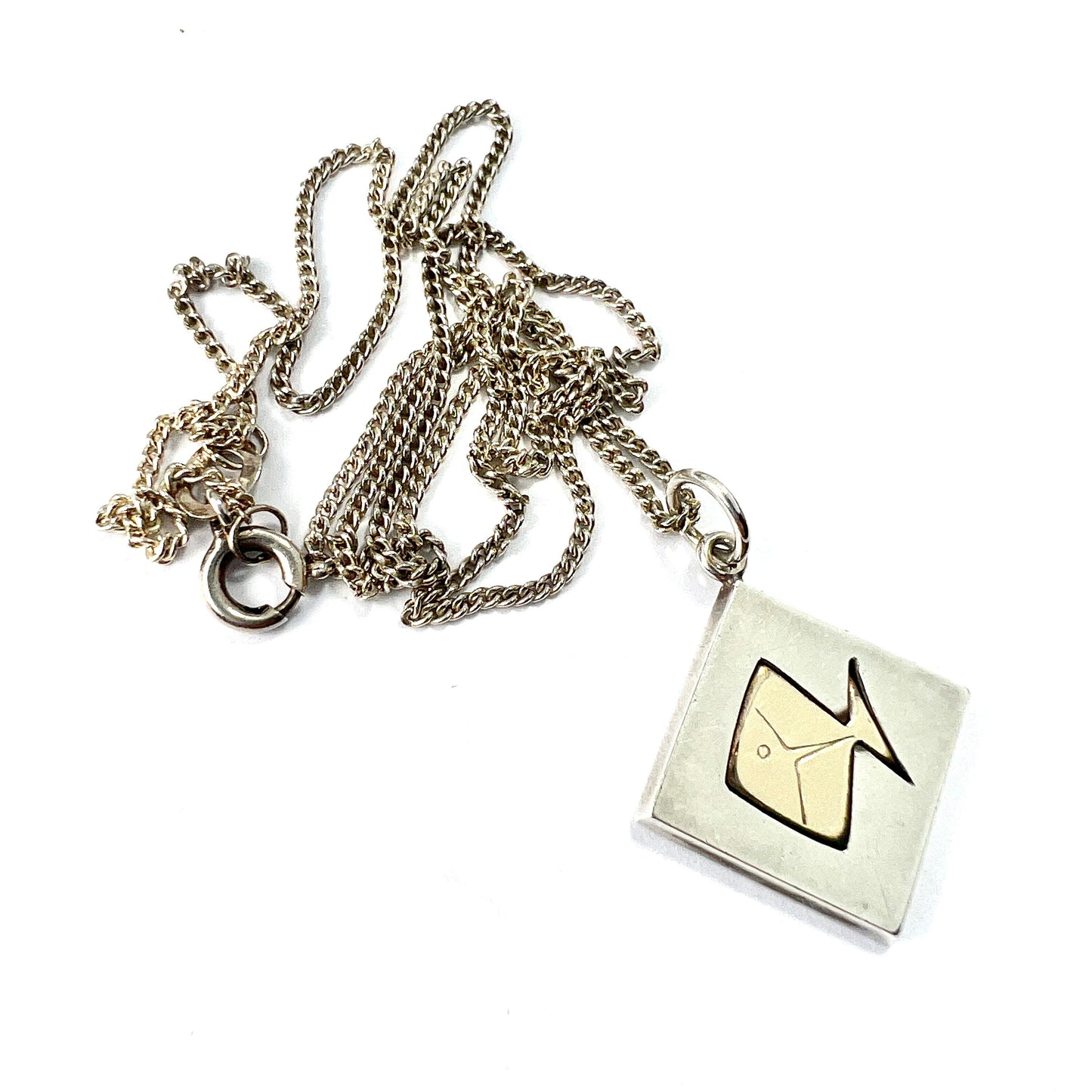 Vintage Kupittaan Kulta Rose Gold Sterling Silver Fish Necklace • Finnish Modernist Pendant