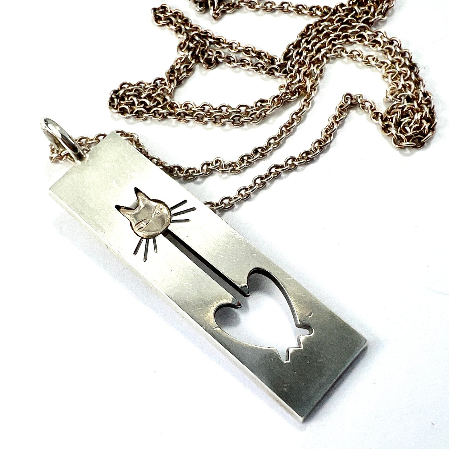 Vintage Kupittaan Kulta Rose Gold Sterling Silver Cat Necklace • Finnish Modernist Pendant