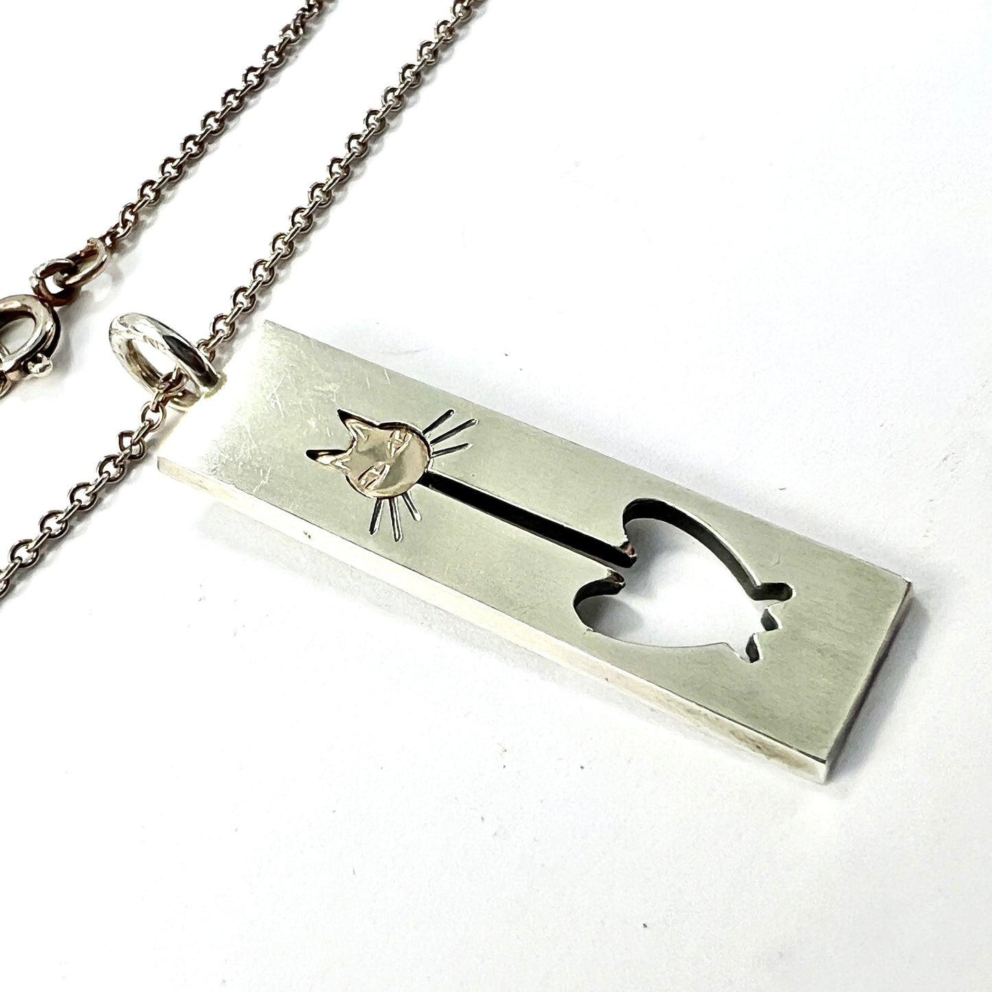 Vintage Kupittaan Kulta Rose Gold Sterling Silver Cat Necklace • Finnish Modernist Pendant
