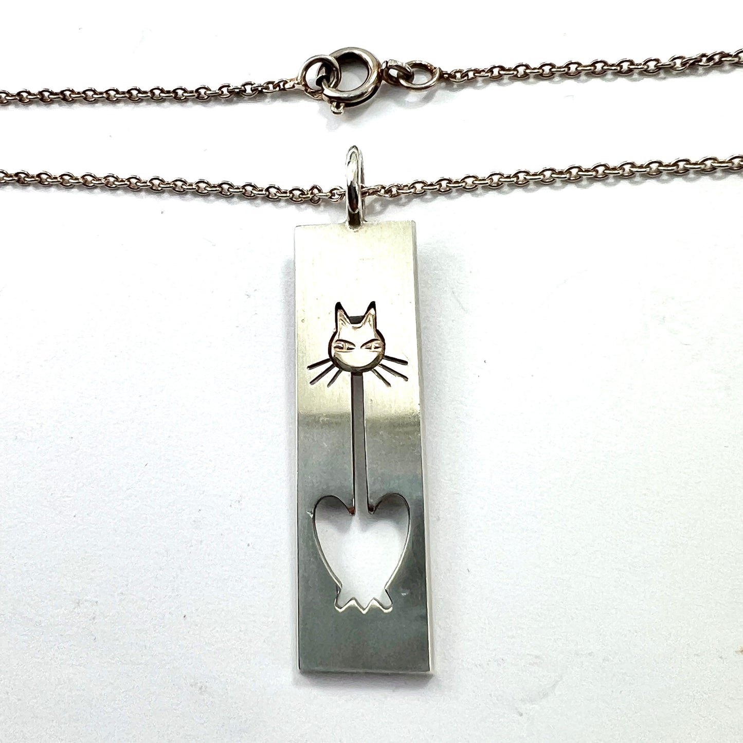Vintage Kupittaan Kulta Rose Gold Sterling Silver Cat Necklace • Finnish Modernist Pendant