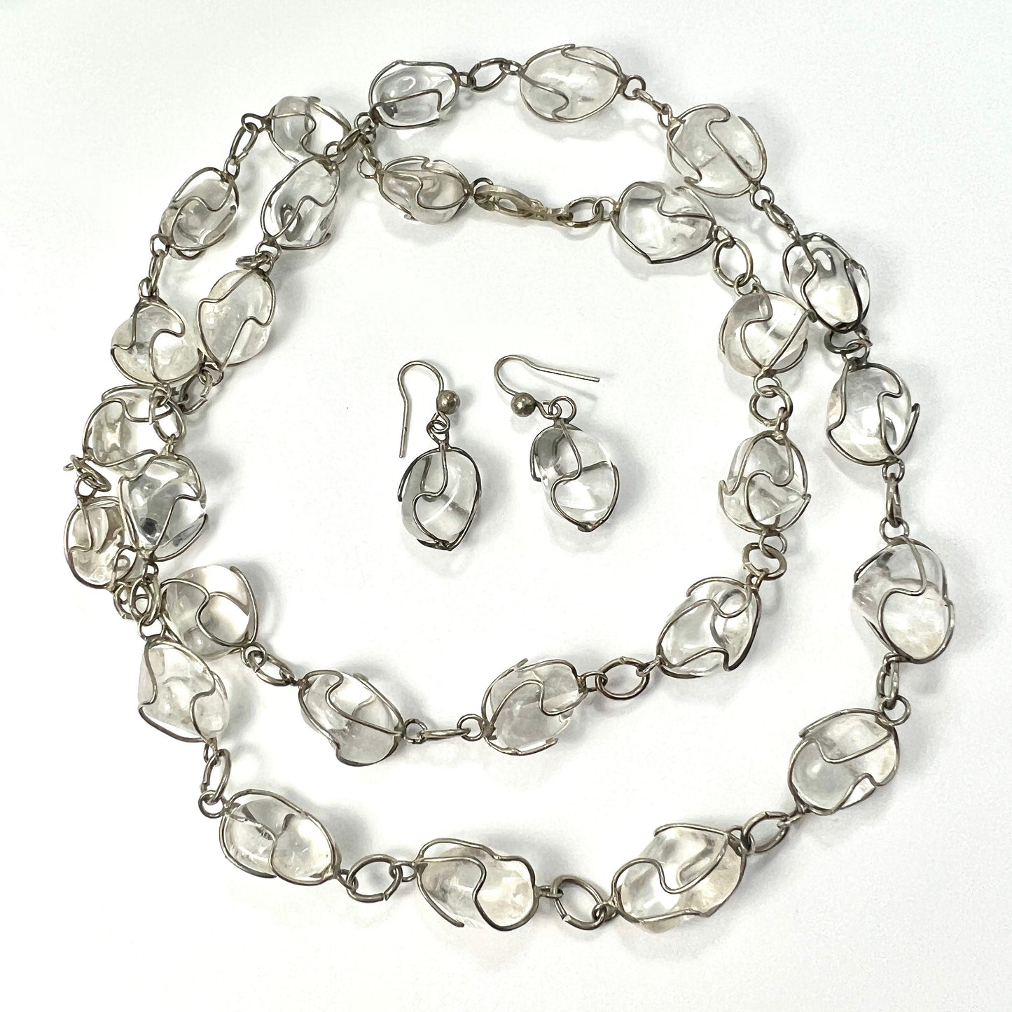 Vintage Caged Crystal Quartz Necklace and Earrings