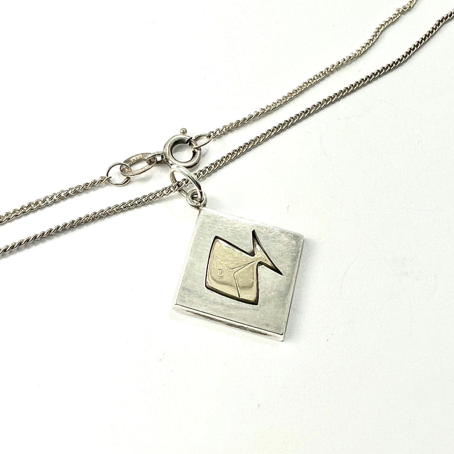Vintage Kupittaan Kulta Rose Gold Sterling Silver Fish Necklace • Finnish Modernist Pendant