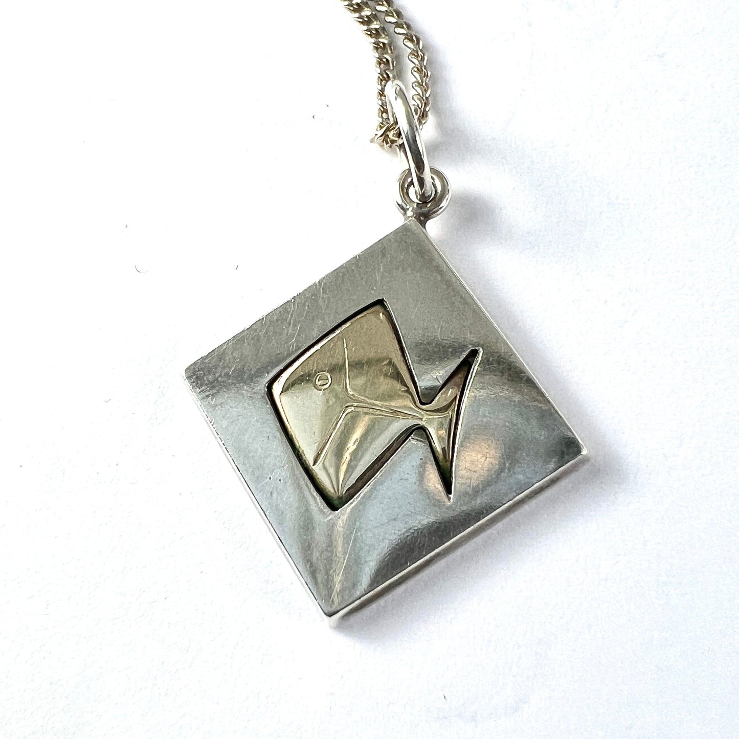 Vintage Kupittaan Kulta Rose Gold Sterling Silver Fish Necklace • Finnish Modernist Pendant