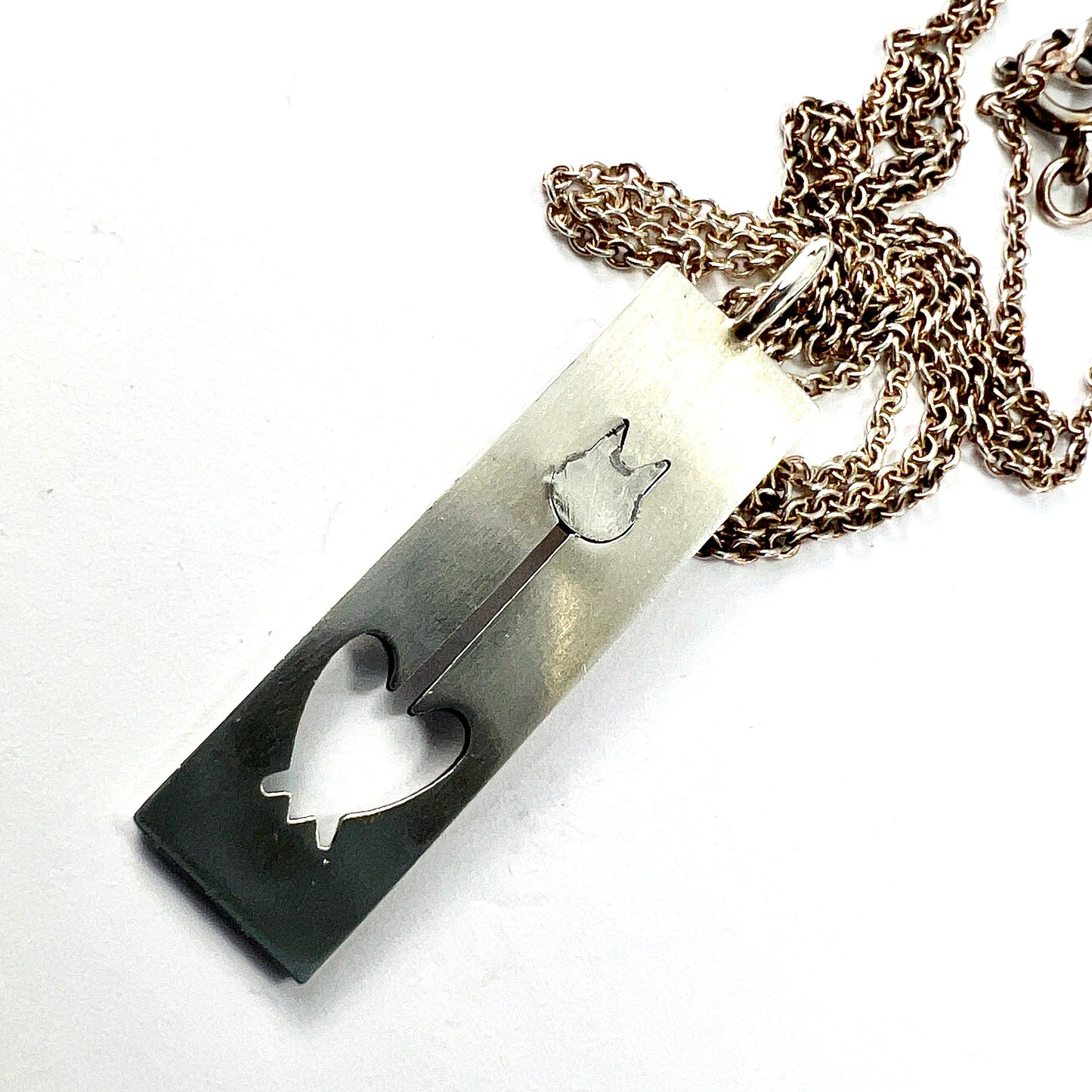 Vintage Kupittaan Kulta Rose Gold Sterling Silver Cat Necklace • Finnish Modernist Pendant