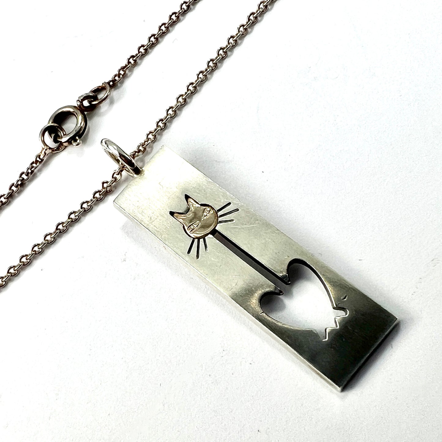 Vintage Kupittaan Kulta Rose Gold Sterling Silver Cat Necklace • Finnish Modernist Pendant