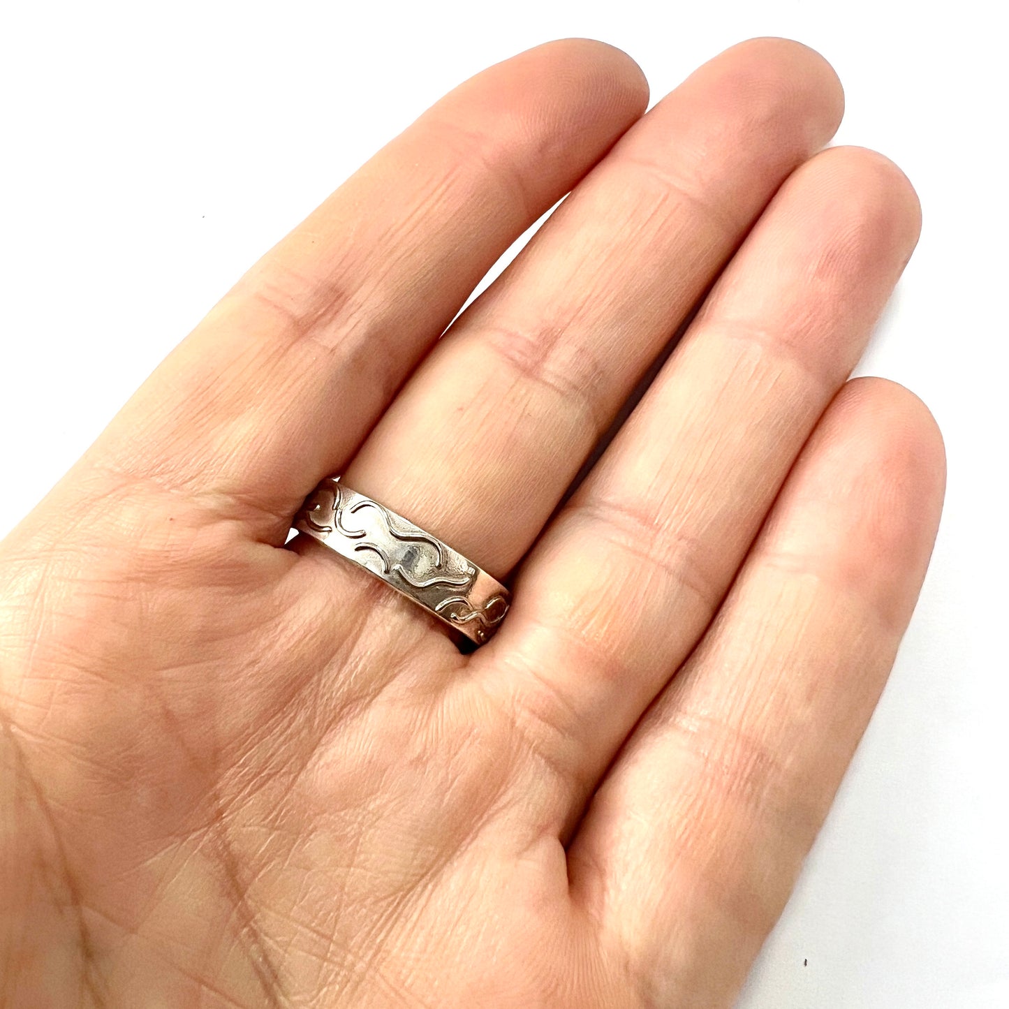 Heavy Silver and Palladium Wave Ring • Wide Wedding Band