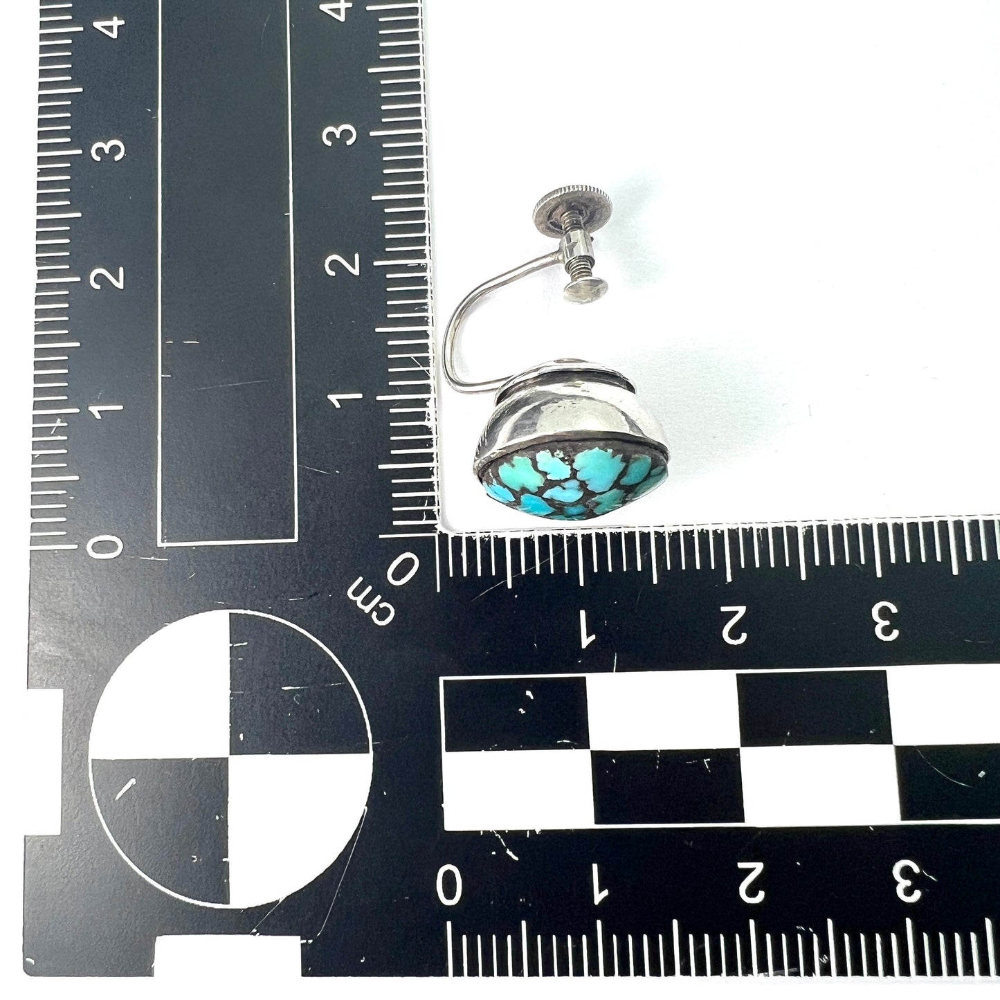 Vintage Turquoise Mosaic Sterling Silver Screw Back Earrings