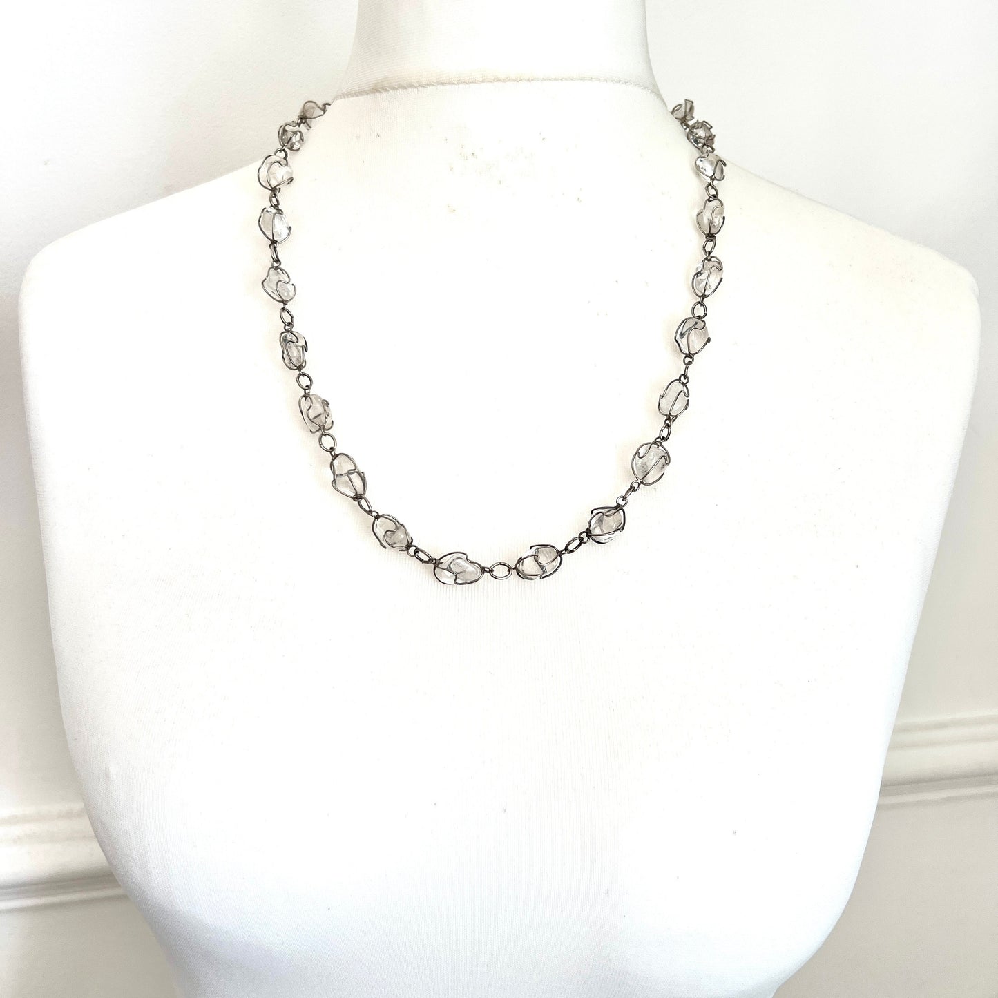 Vintage Caged Crystal Quartz Necklace and Earrings