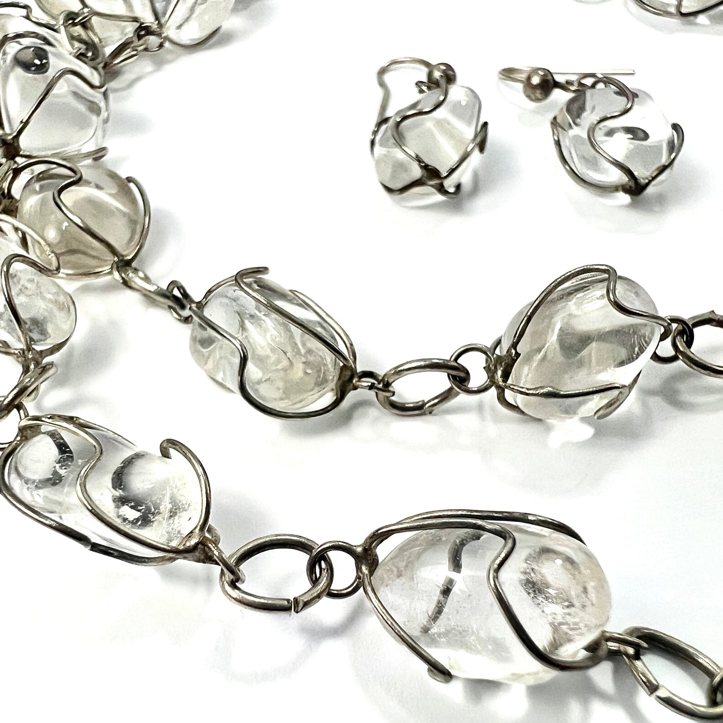 Vintage Caged Crystal Quartz Necklace and Earrings