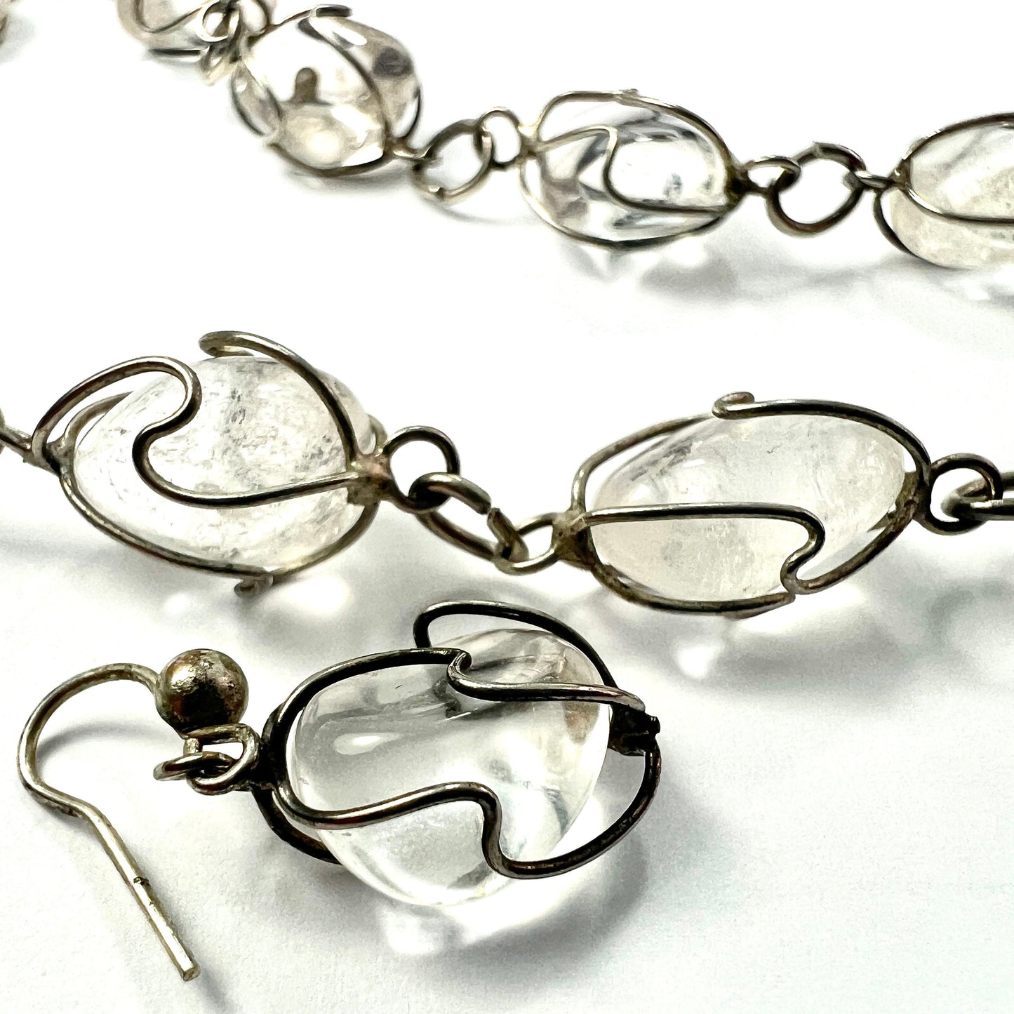 Vintage Caged Crystal Quartz Necklace and Earrings