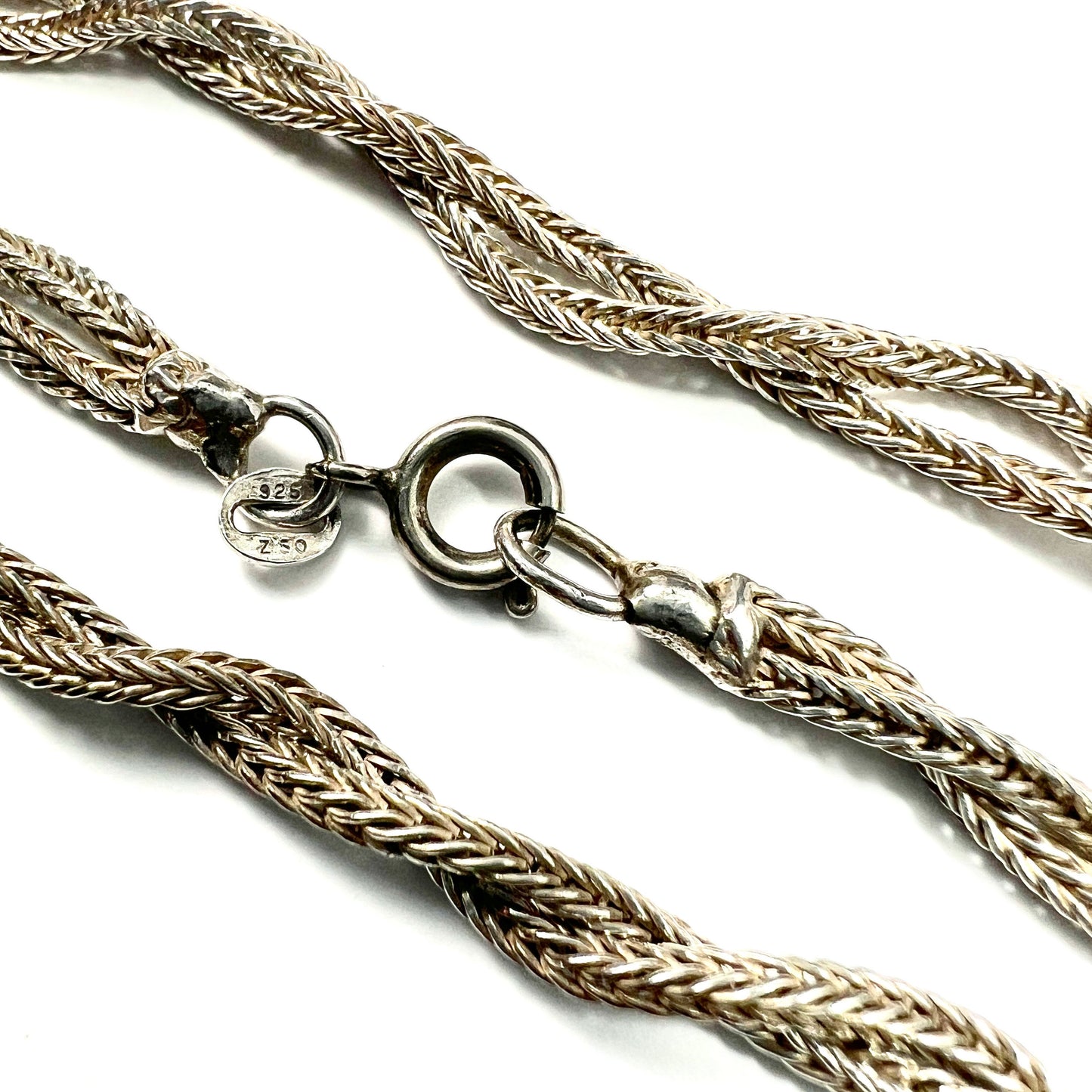 Vintage Sterling Silver Dragon Bone Bali Foxtail Snake Chain Necklace