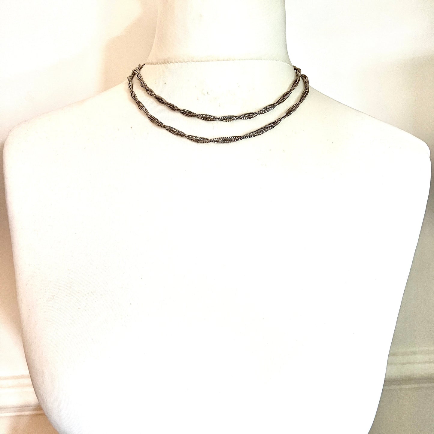 Vintage Sterling Silver Dragon Bone Bali Foxtail Snake Chain Necklace