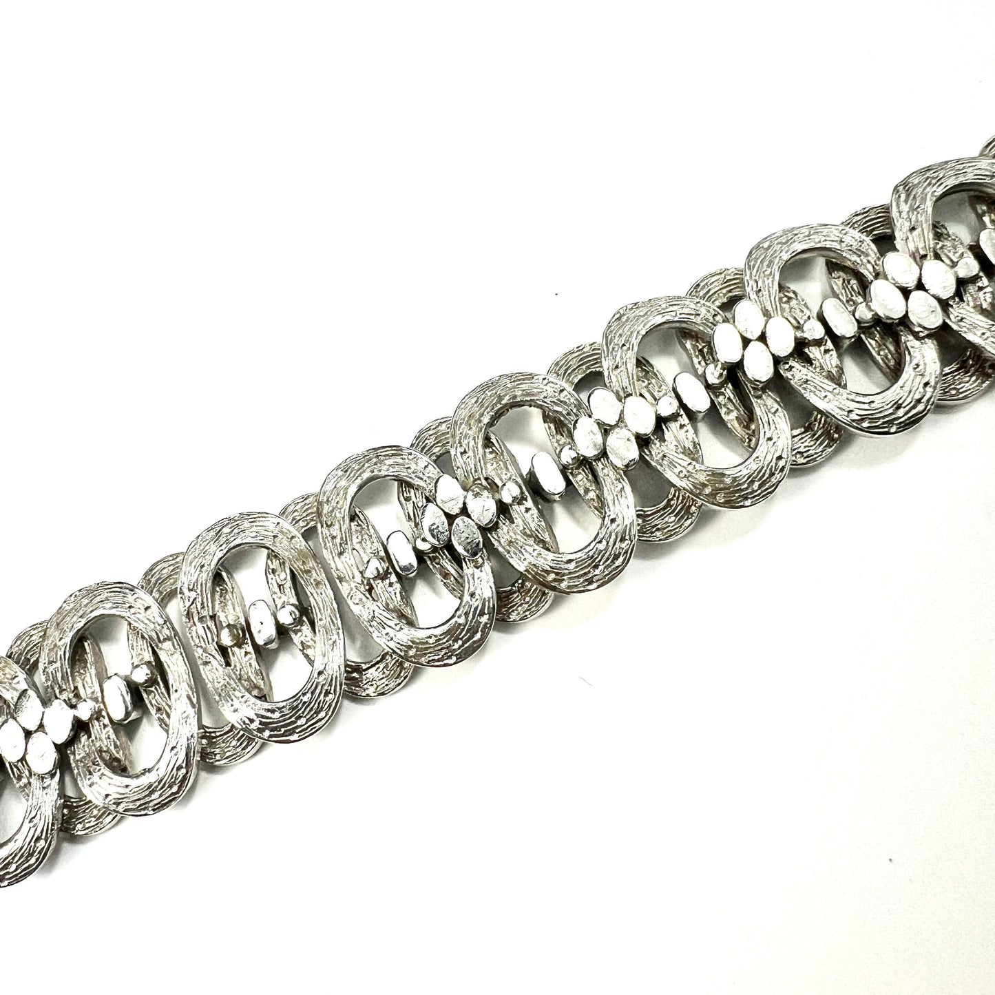 Vintage Sterling Silver Bark Textured Panel Bracelet