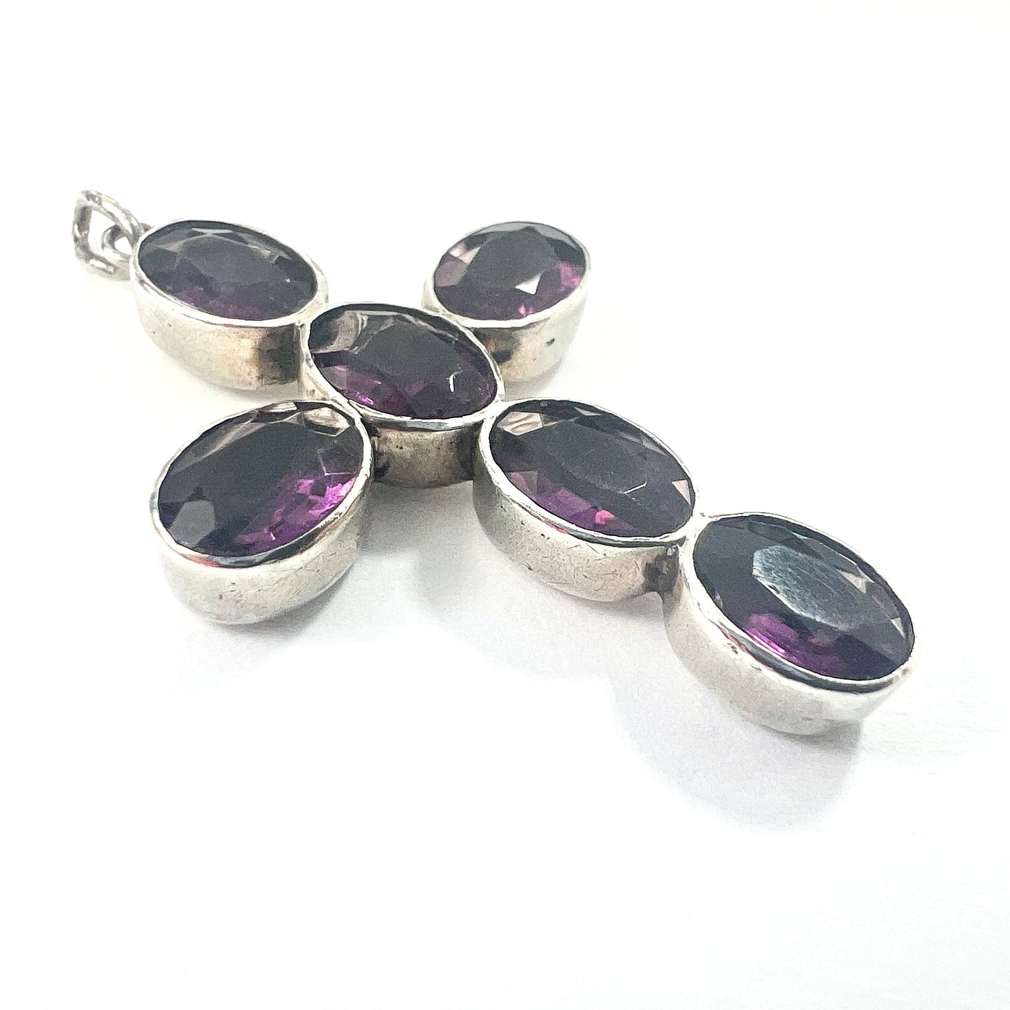 Antique Georgian Large Foiled Amethyst Paste Silver Cross Pendant