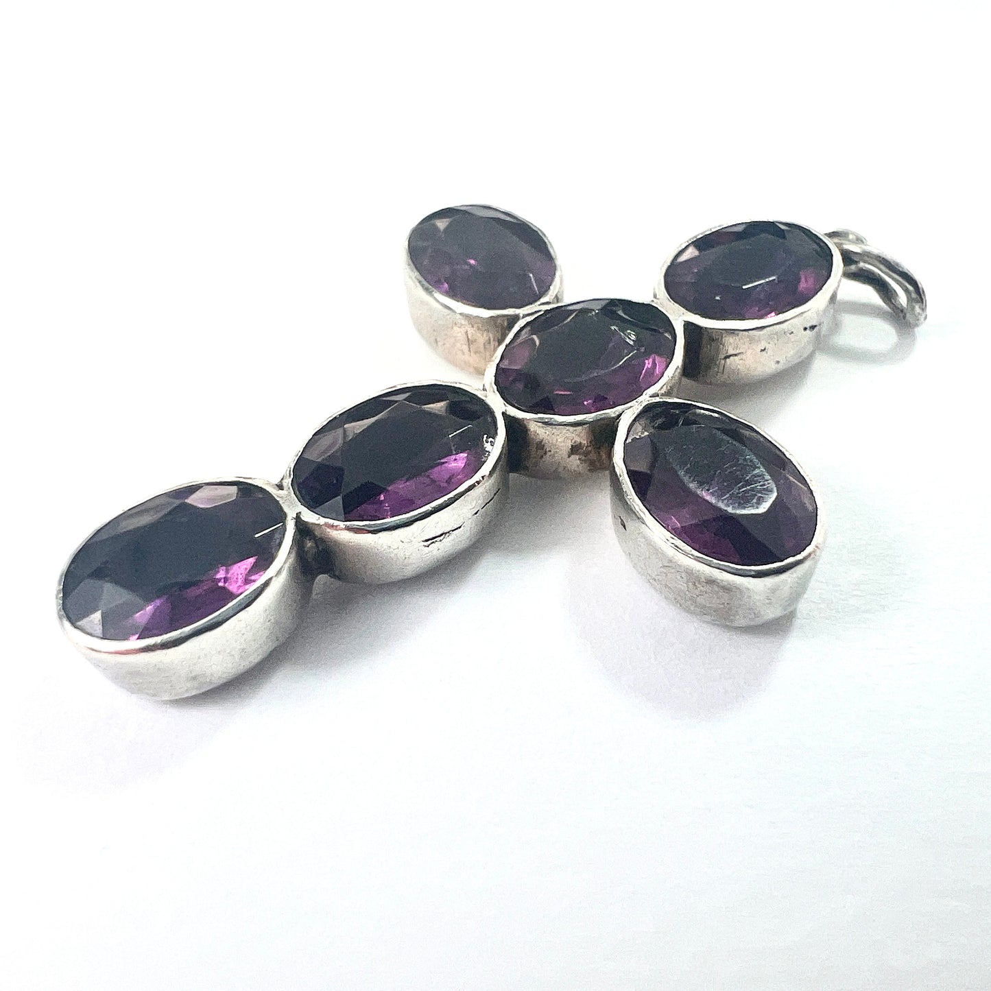 Antique Georgian Large Foiled Amethyst Paste Silver Cross Pendant