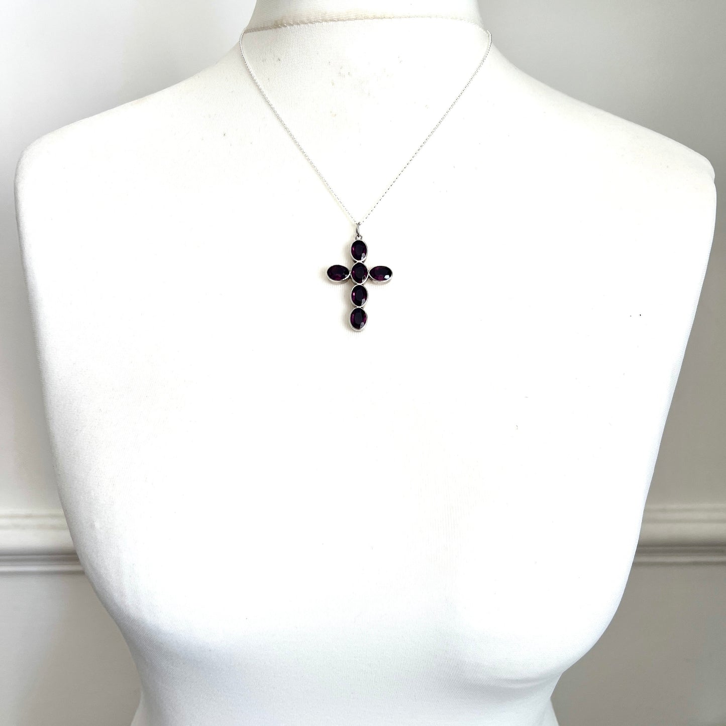 Antique Georgian Large Foiled Amethyst Paste Silver Cross Pendant