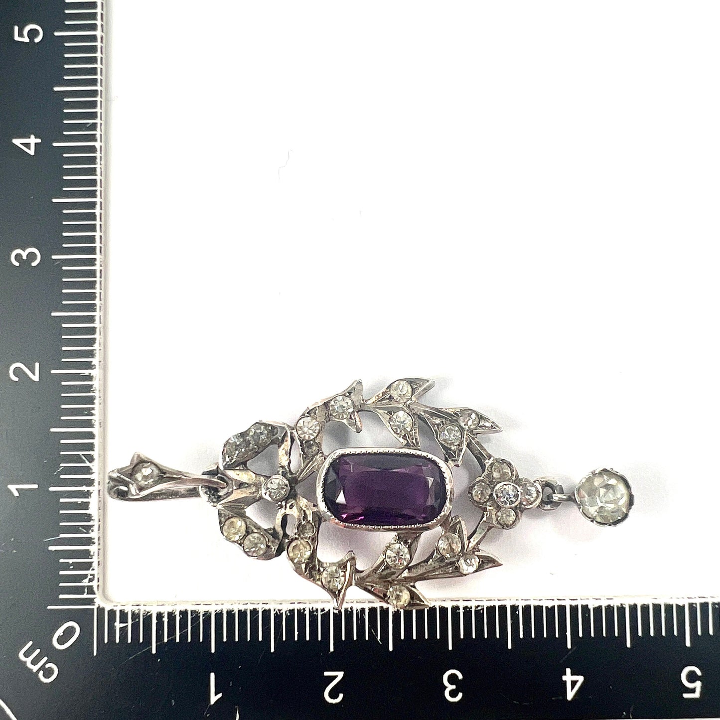 Antique Edwardian Amethyst Paste Silver Pendant Necklace