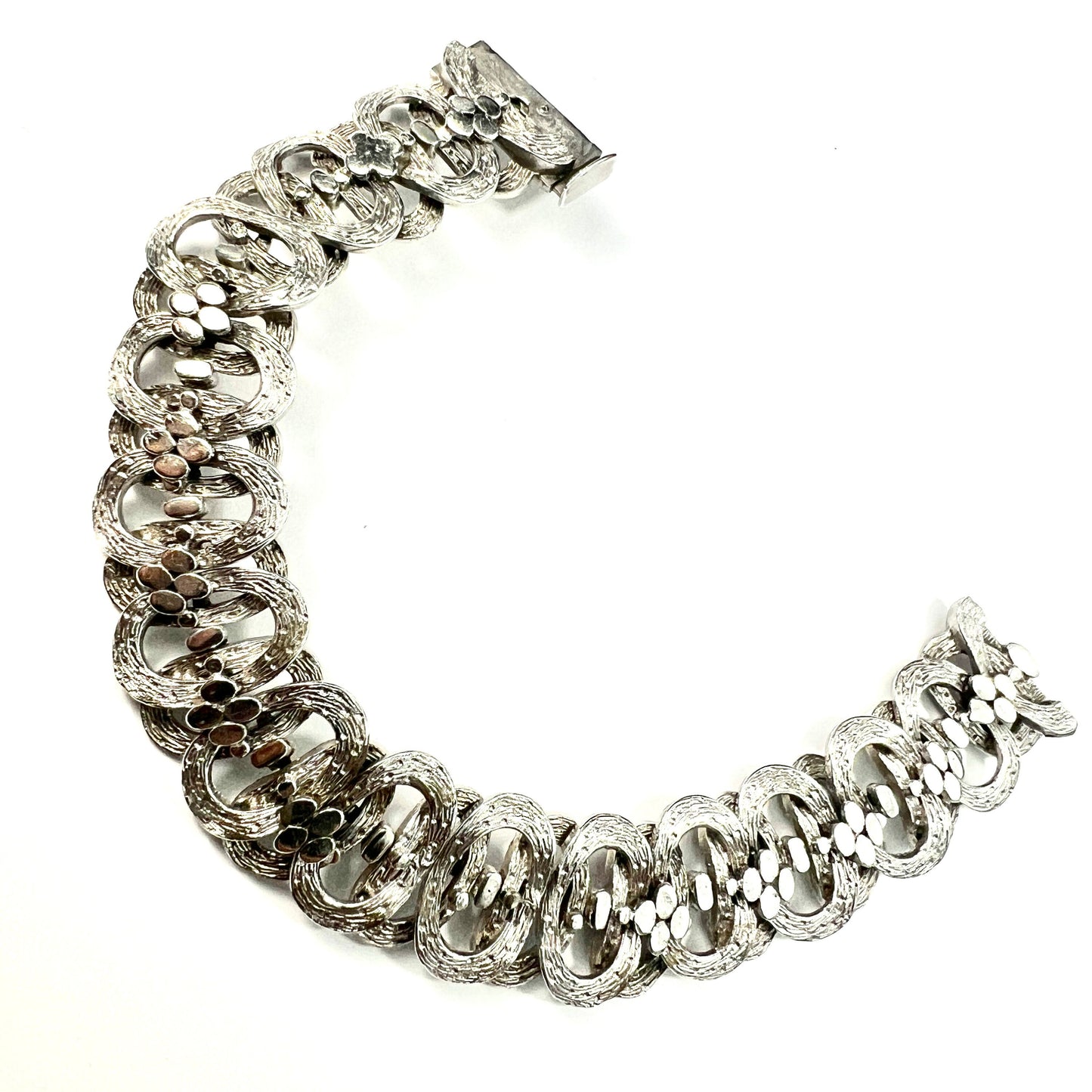 Vintage Sterling Silver Bark Textured Panel Bracelet
