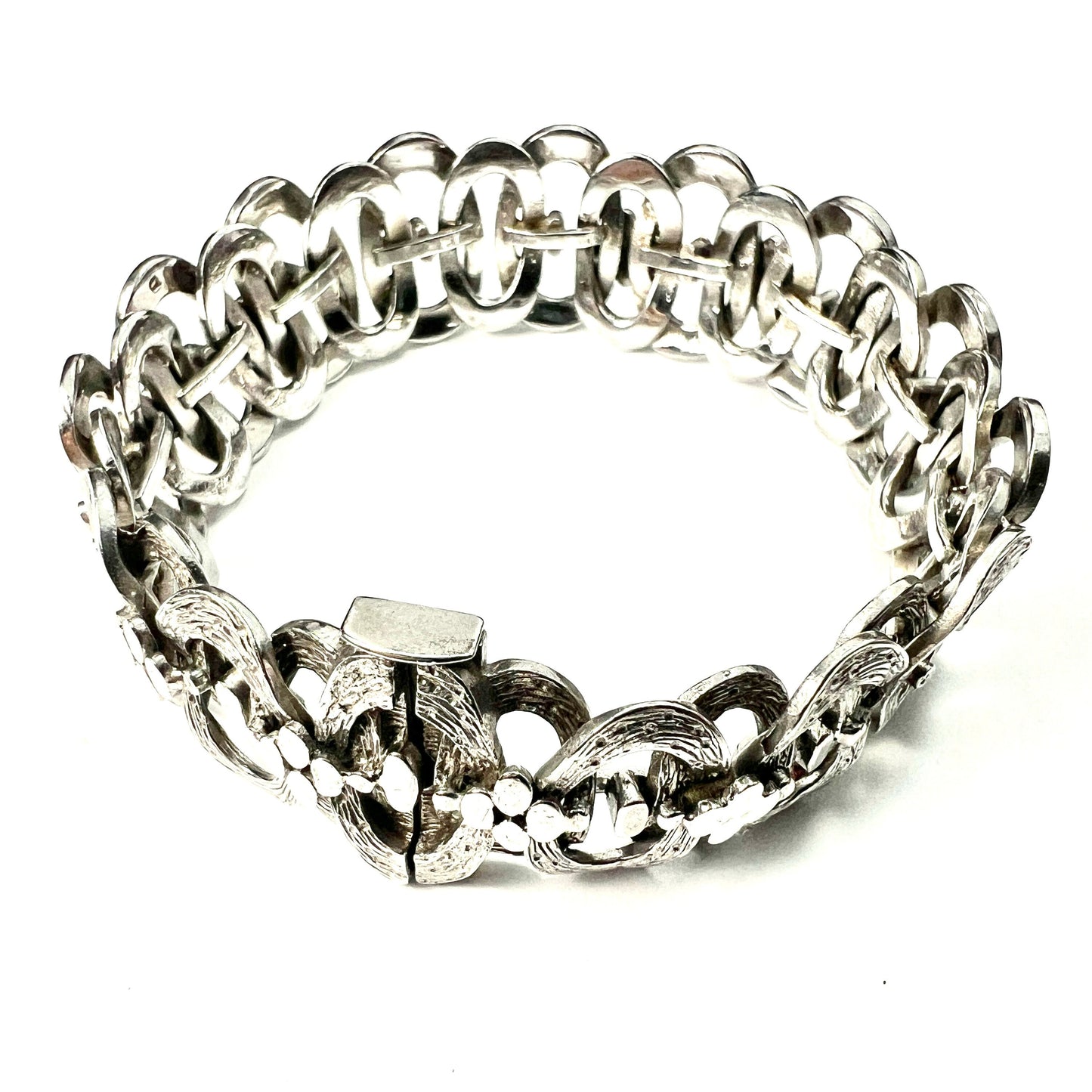 Vintage Sterling Silver Bark Textured Panel Bracelet